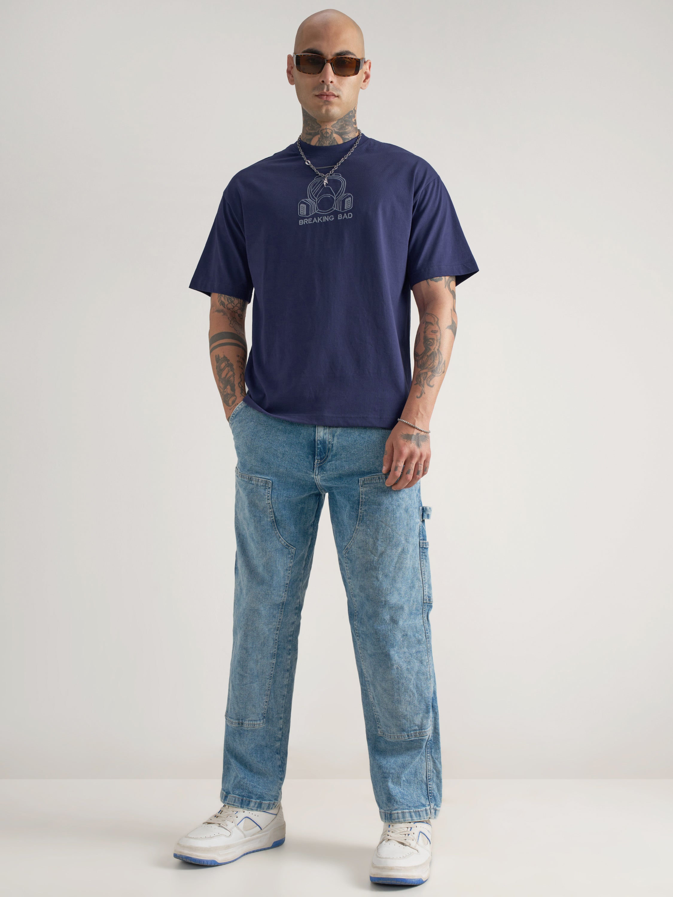 Highlander Men Blue Breaking Bad Embroidered Round Neck Oversized Fit T-Shirt - Blue - Image 2