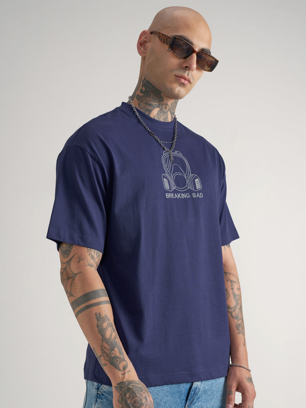 Highlander Men Blue Breaking Bad Embroidered Round Neck Oversized Fit T-Shirt - Blue - Image 6