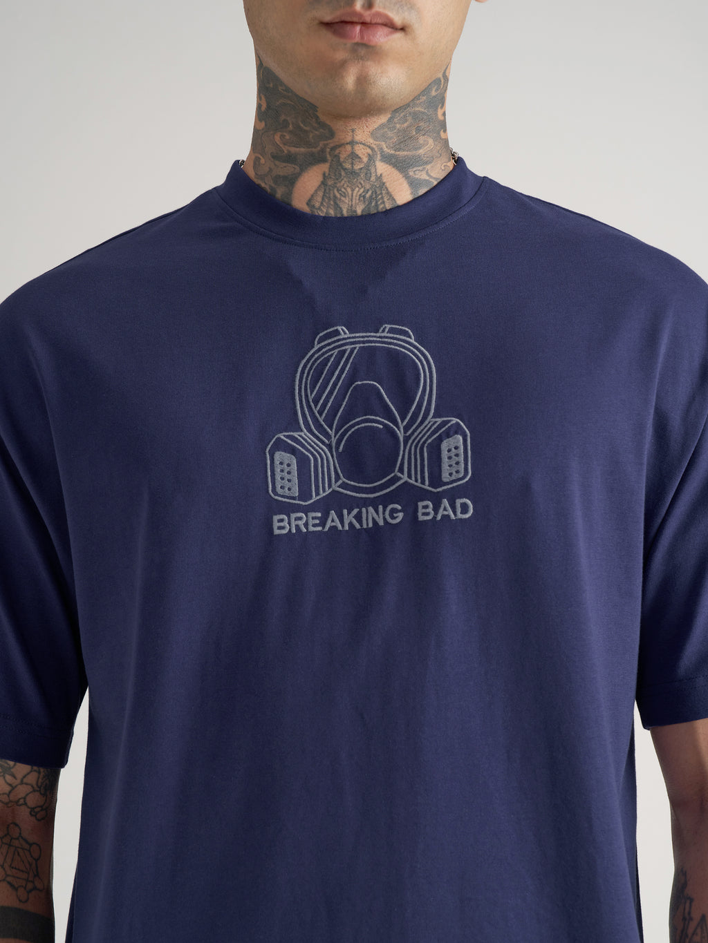 Highlander Men Blue Breaking Bad Embroidered Round Neck Oversized Fit T-Shirt - Blue - Image 7