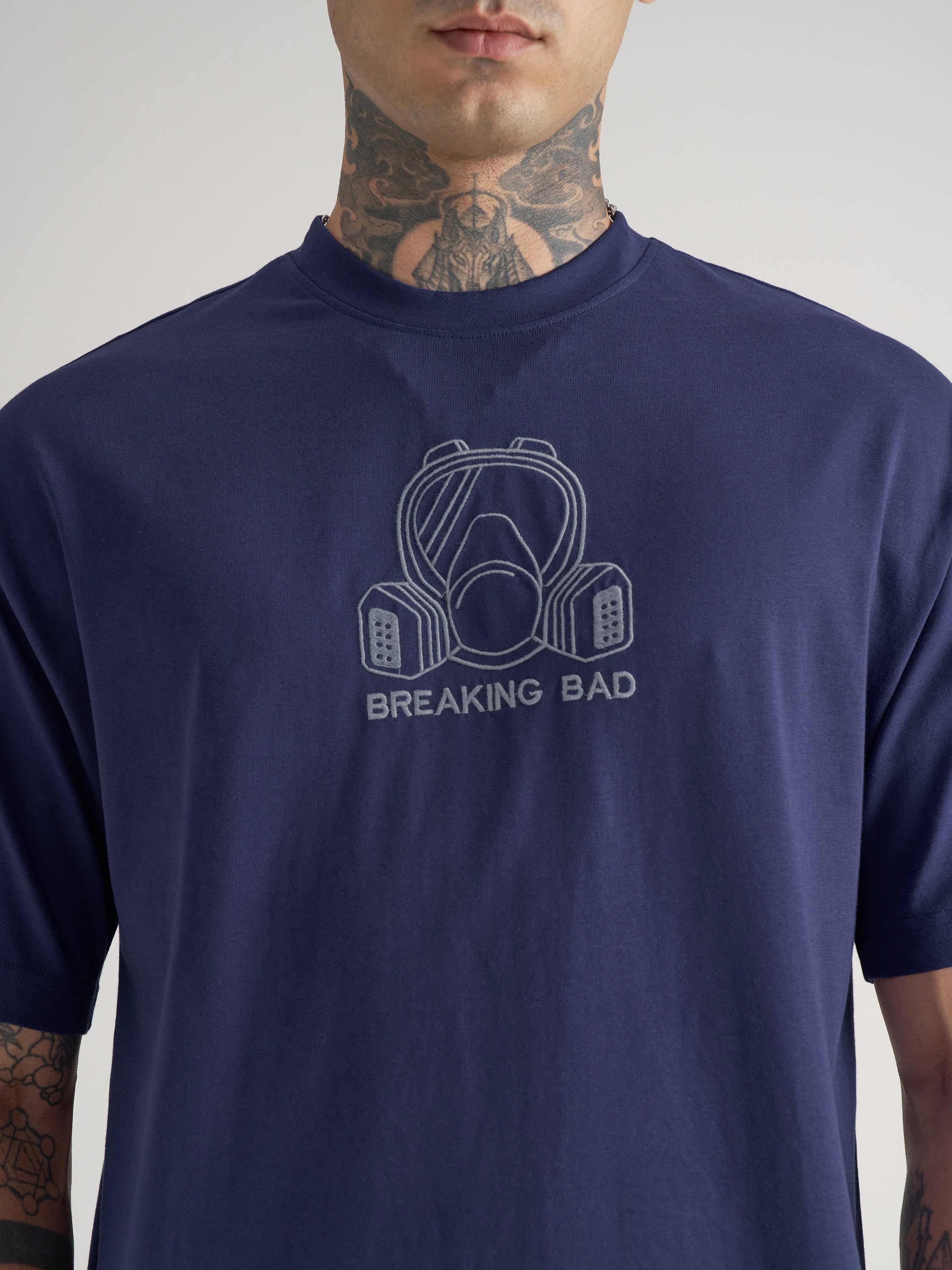 Highlander Men Blue Breaking Bad Embroidered Round Neck Oversized Fit T-Shirt - Blue - Image 7