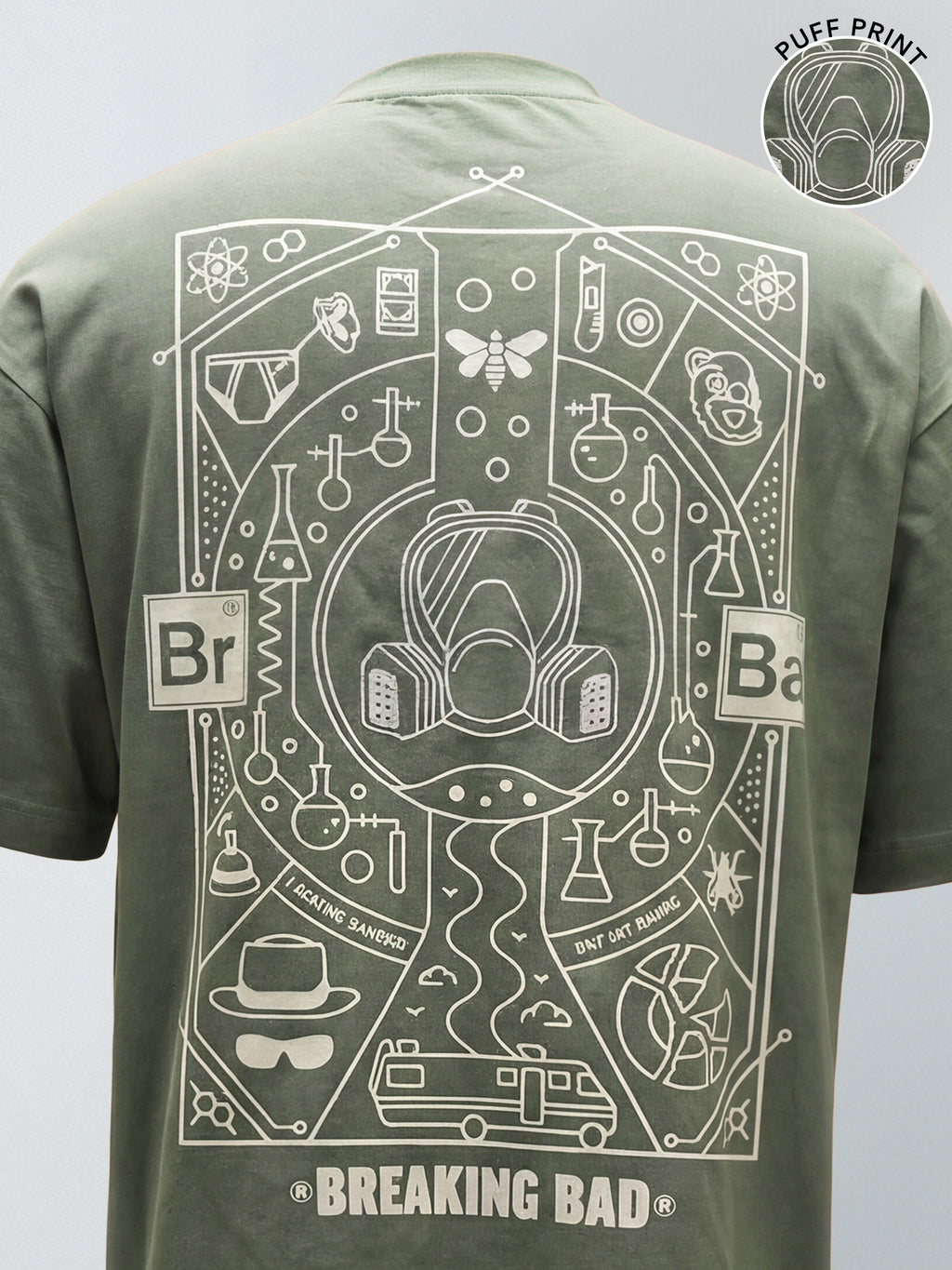 Highlander Men Olive Breaking Bad Embroidered Round Neck Oversized Fit T-Shirt - Olive - Image 1