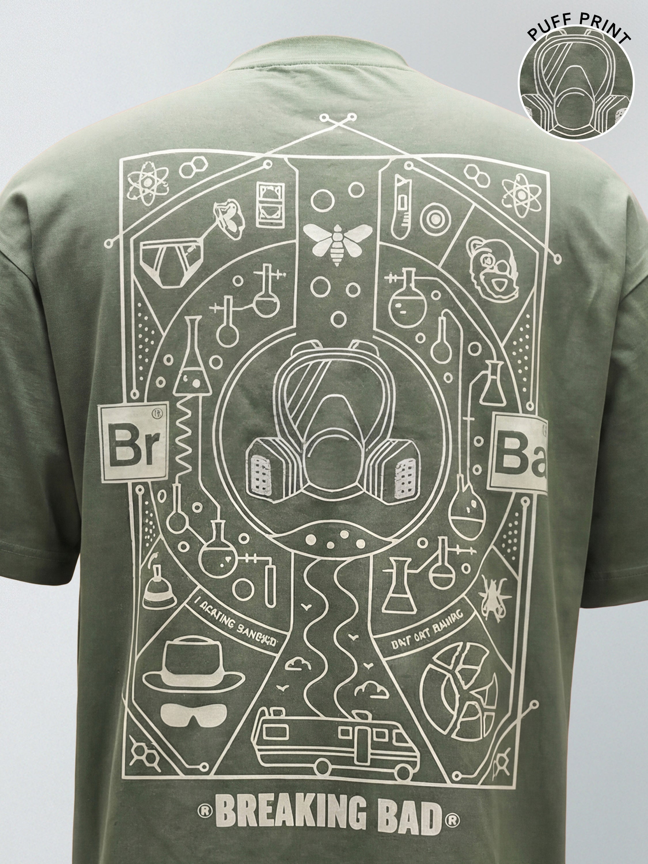 Highlander Men Olive Breaking Bad Embroidered Round Neck Oversized Fit T-Shirt - Olive - Image 1