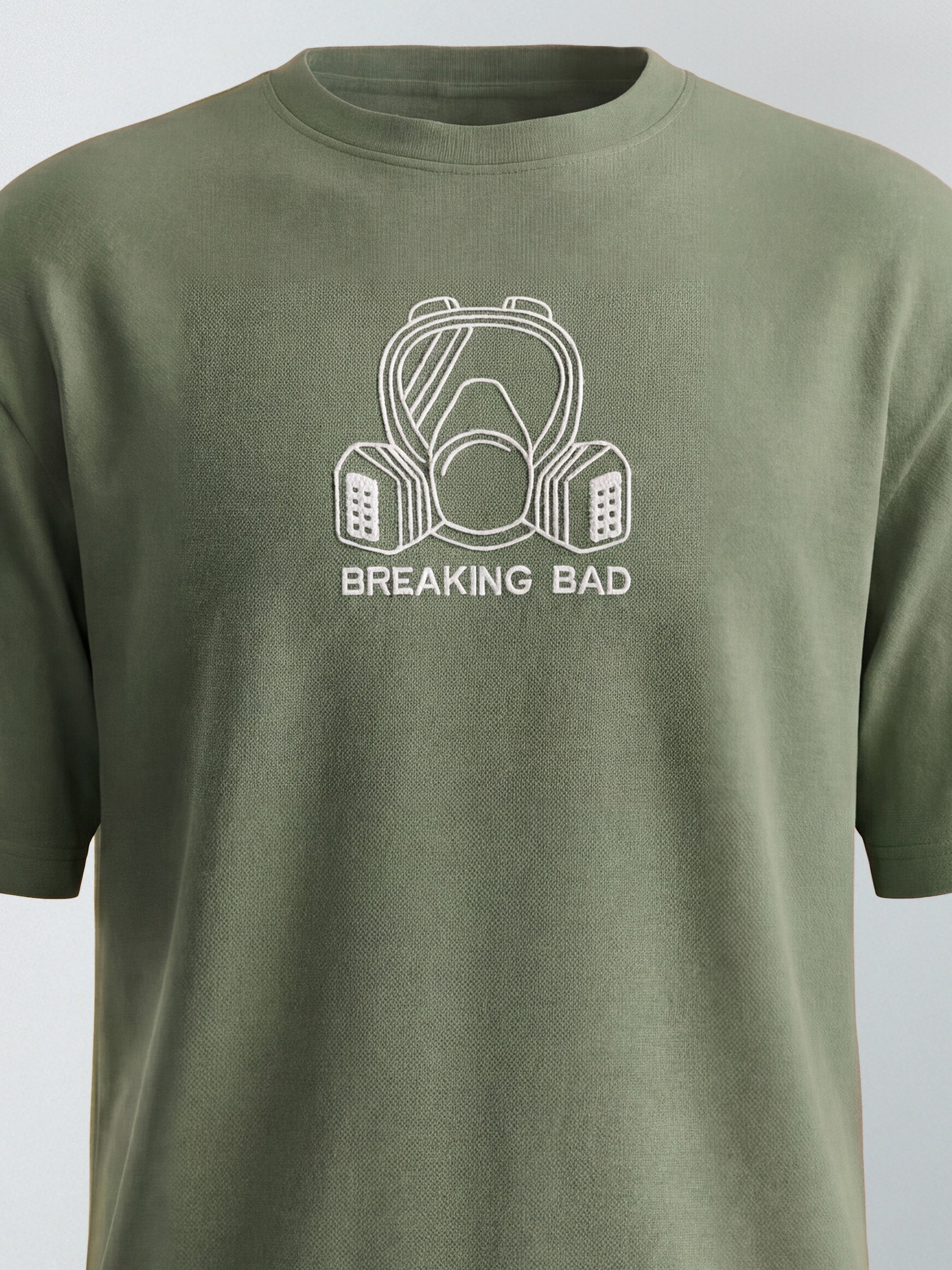 Highlander Men Olive Breaking Bad Embroidered Round Neck Oversized Fit T-Shirt - Olive - Image 2