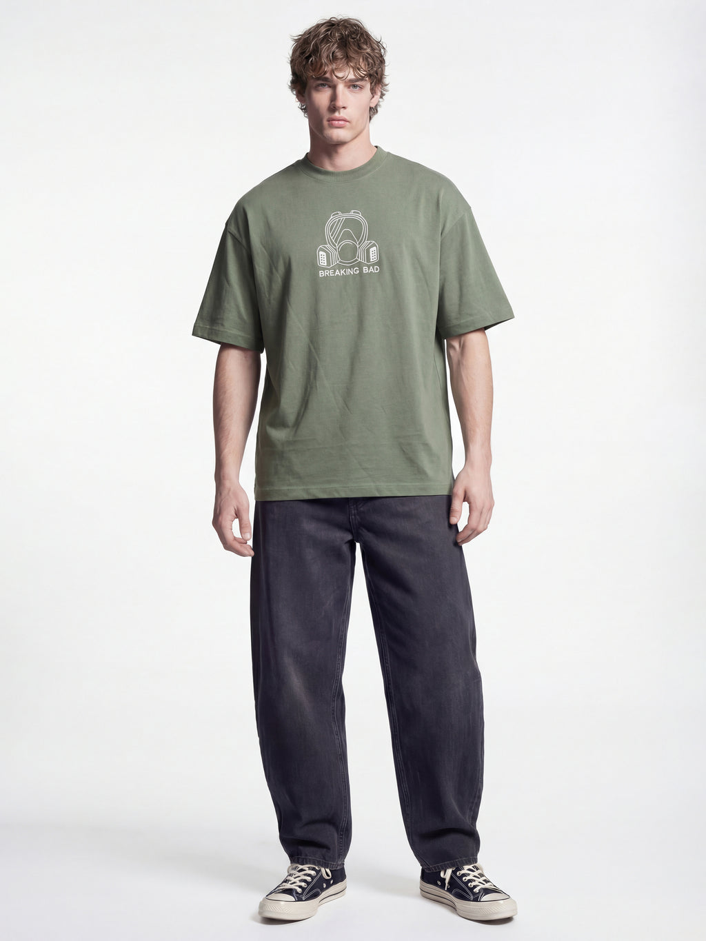 Highlander Men Olive Breaking Bad Embroidered Round Neck Oversized Fit T-Shirt - Olive - Image 4