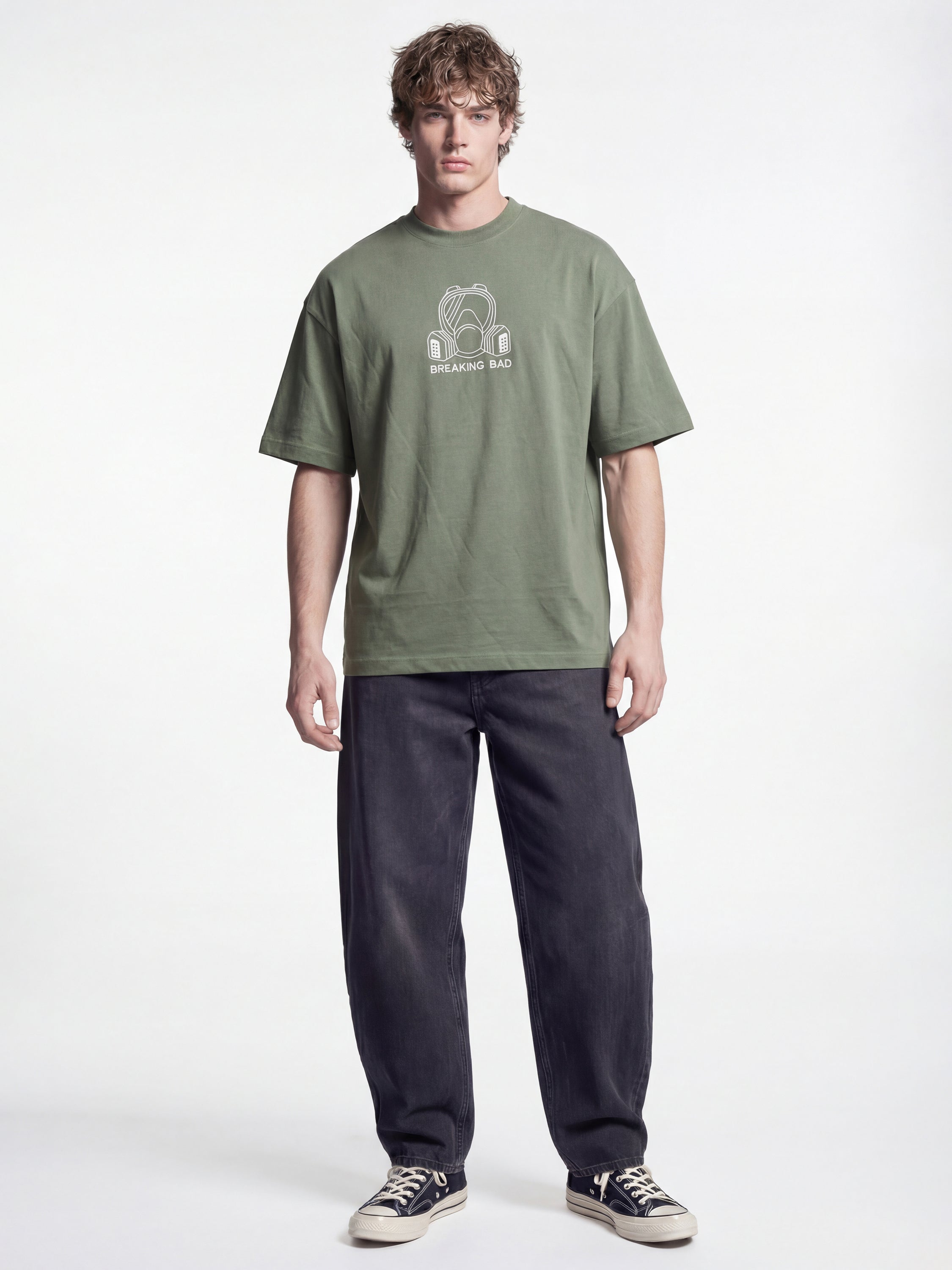 Highlander Men Olive Breaking Bad Embroidered Round Neck Oversized Fit T-Shirt - Olive - Image 4