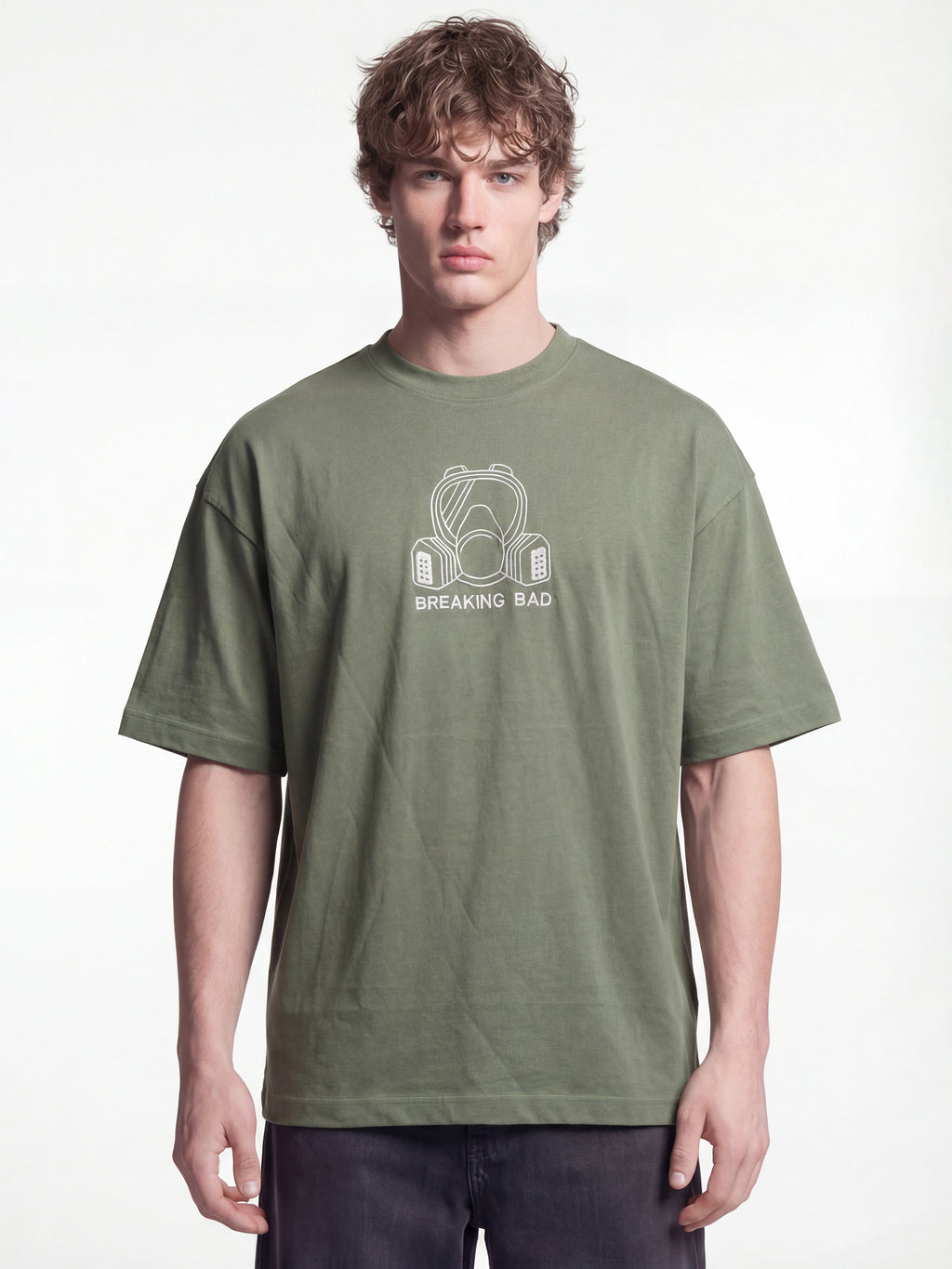 Highlander Men Olive Breaking Bad Embroidered Round Neck Oversized Fit T-Shirt - Olive - Image 5