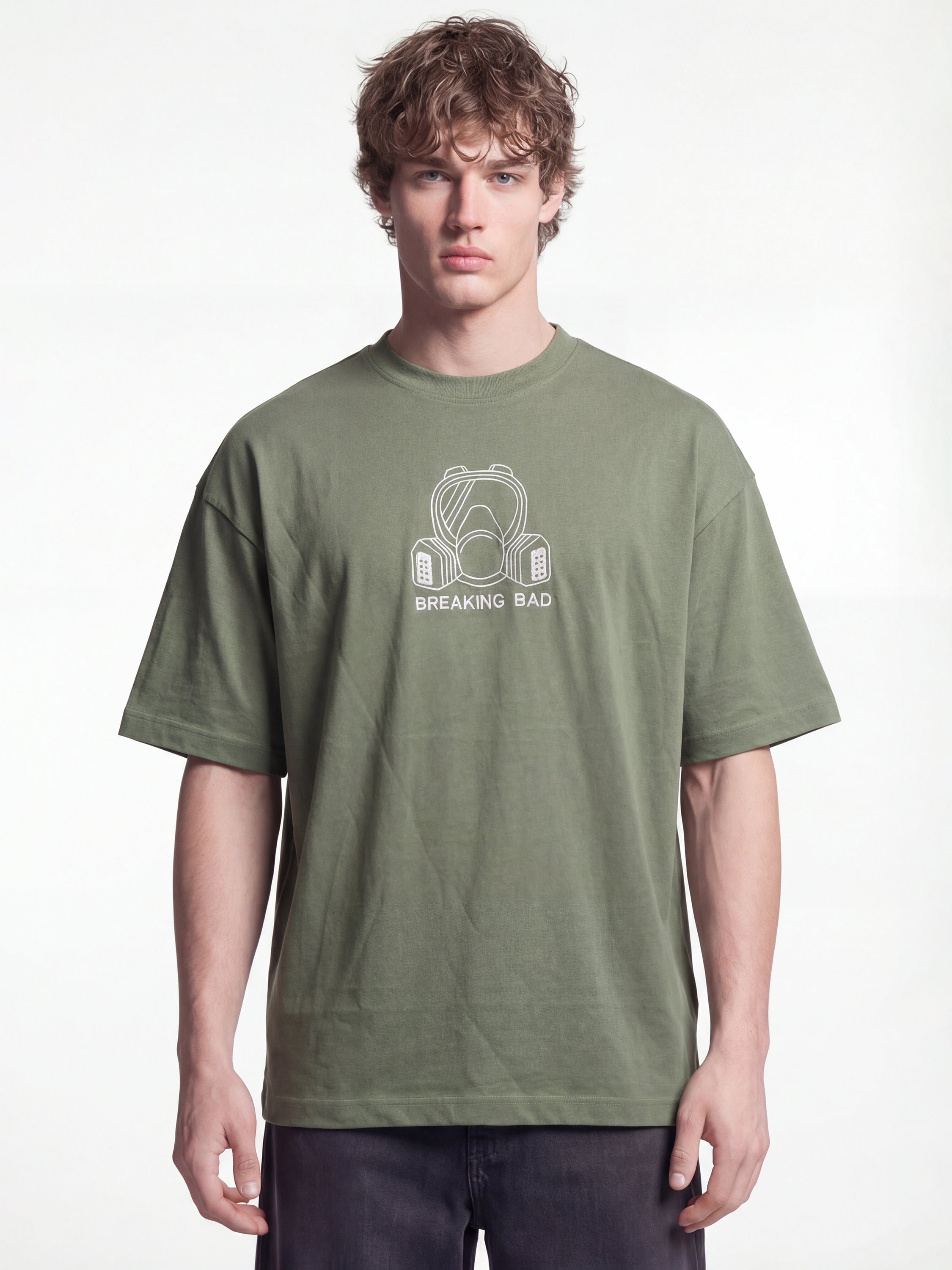 Highlander Men Olive Breaking Bad Embroidered Round Neck Oversized Fit T-Shirt - Olive - Image 5