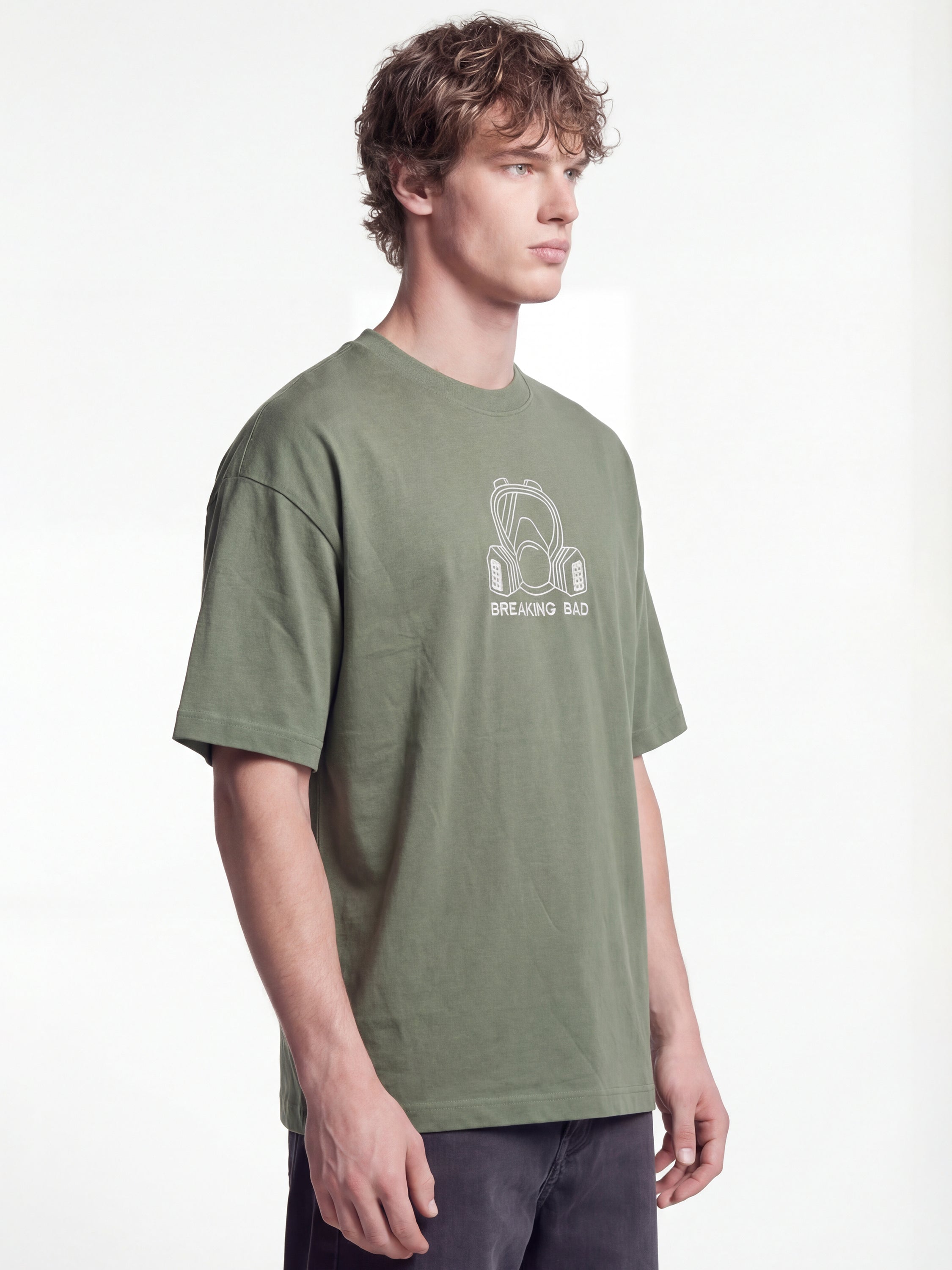 Highlander Men Olive Breaking Bad Embroidered Round Neck Oversized Fit T-Shirt - Olive - Image 6