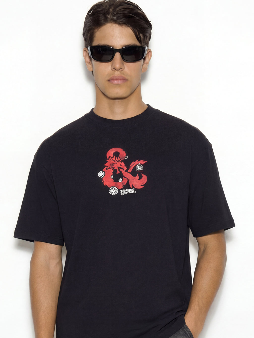 Highlander Men Black Dungeons & Dragons Printed Round Neck Oversized Fit T-Shirt - Black - Image 3