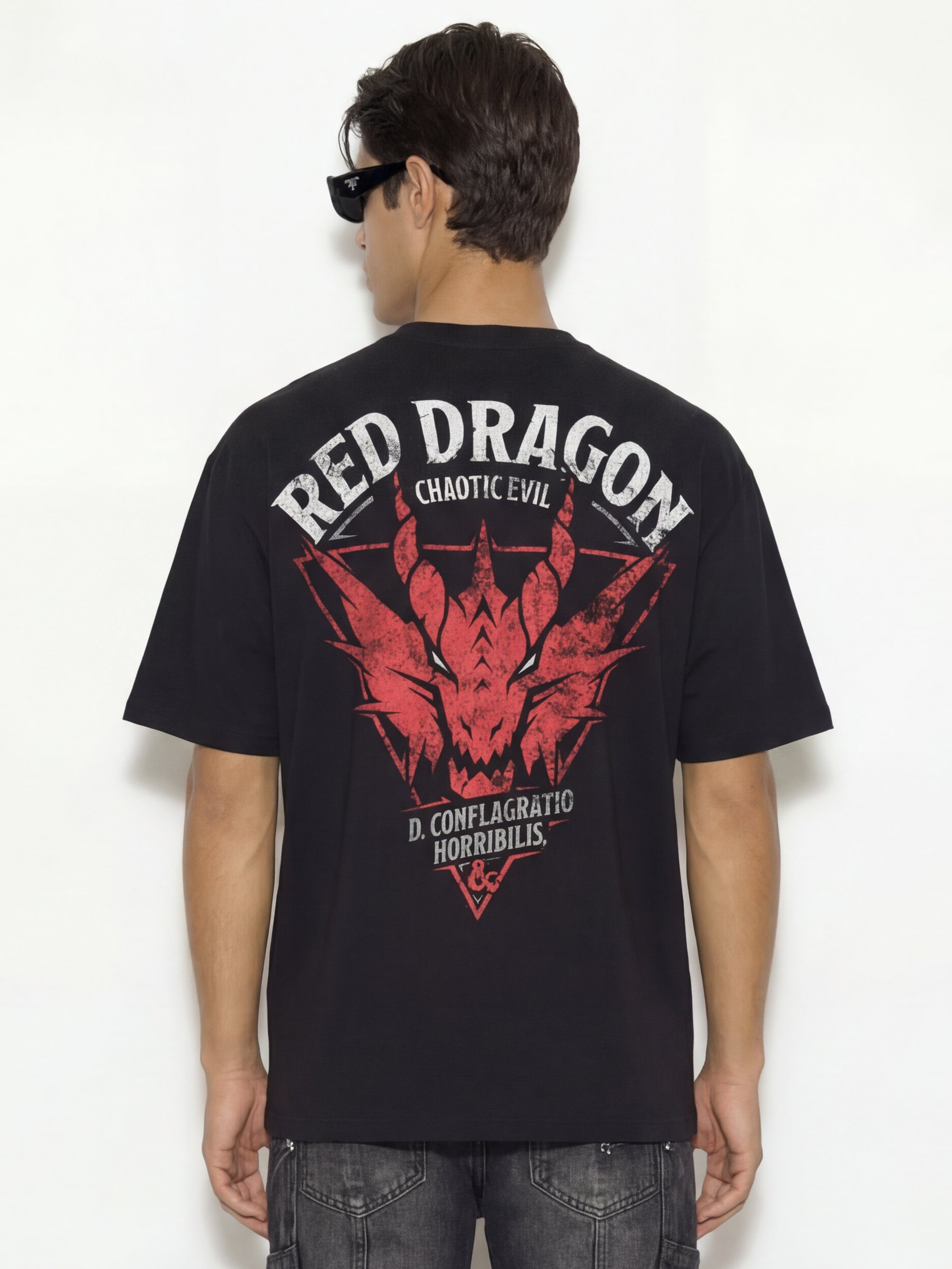 Highlander Men Black Dungeons & Dragons Printed Round Neck Oversized Fit T-Shirt - Black - Image 5