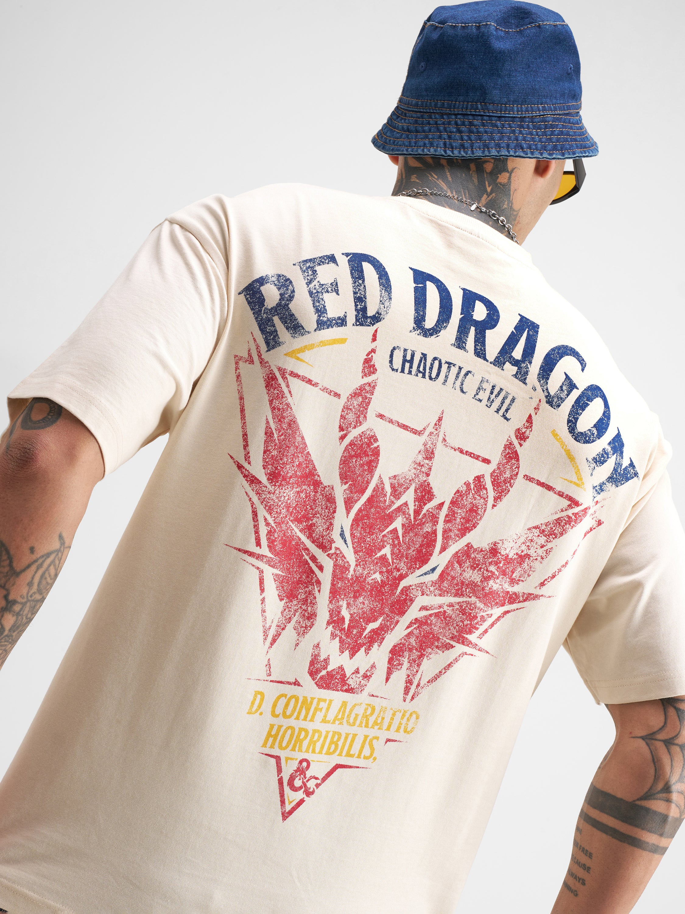 Highlander Men Beige Dungeons & Dragons Printed Round Neck Oversized Fit T-Shirt - Beige - Image 1