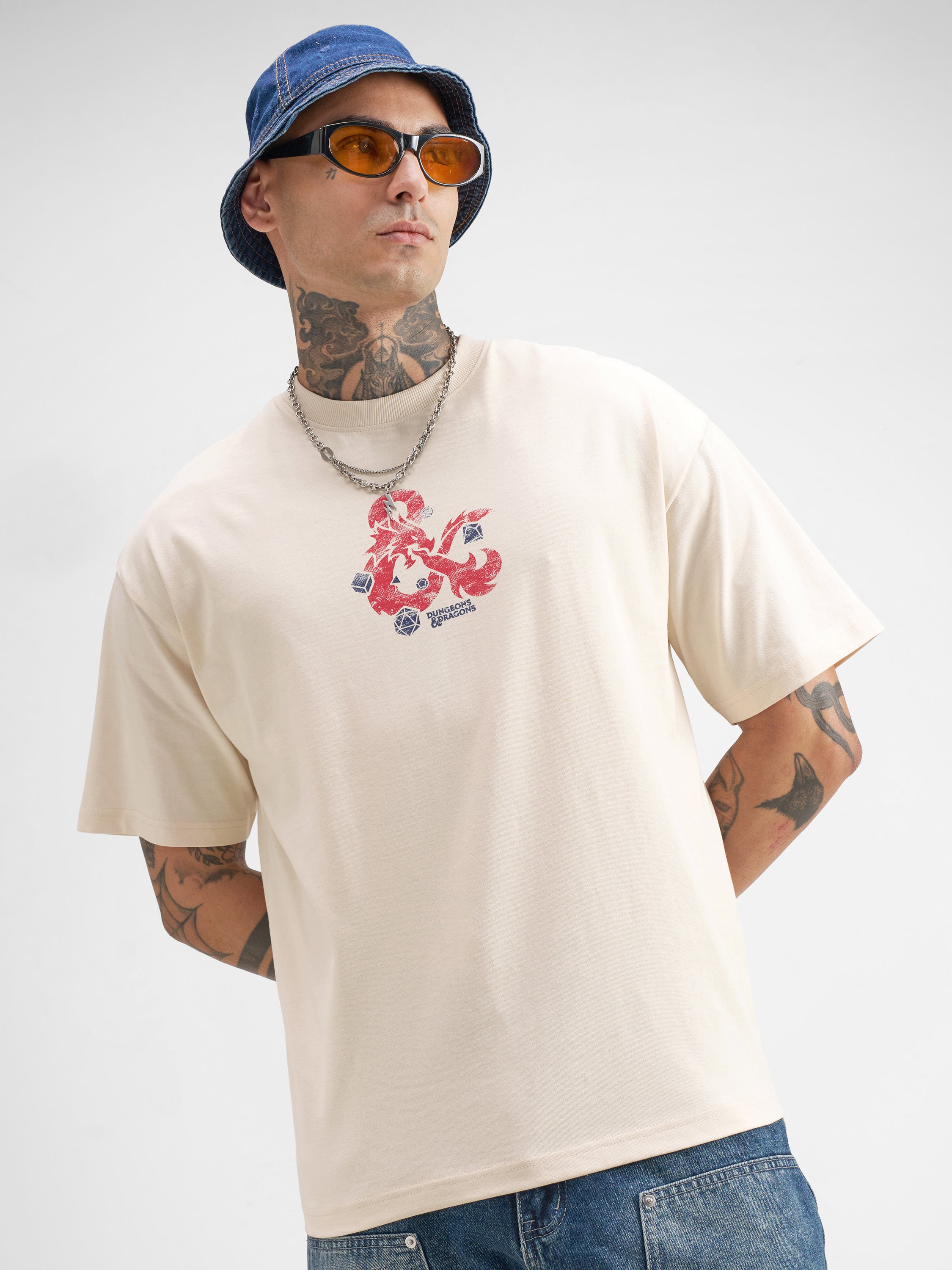 Highlander Men Beige Dungeons & Dragons Printed Round Neck Oversized Fit T-Shirt - Beige - Image 3