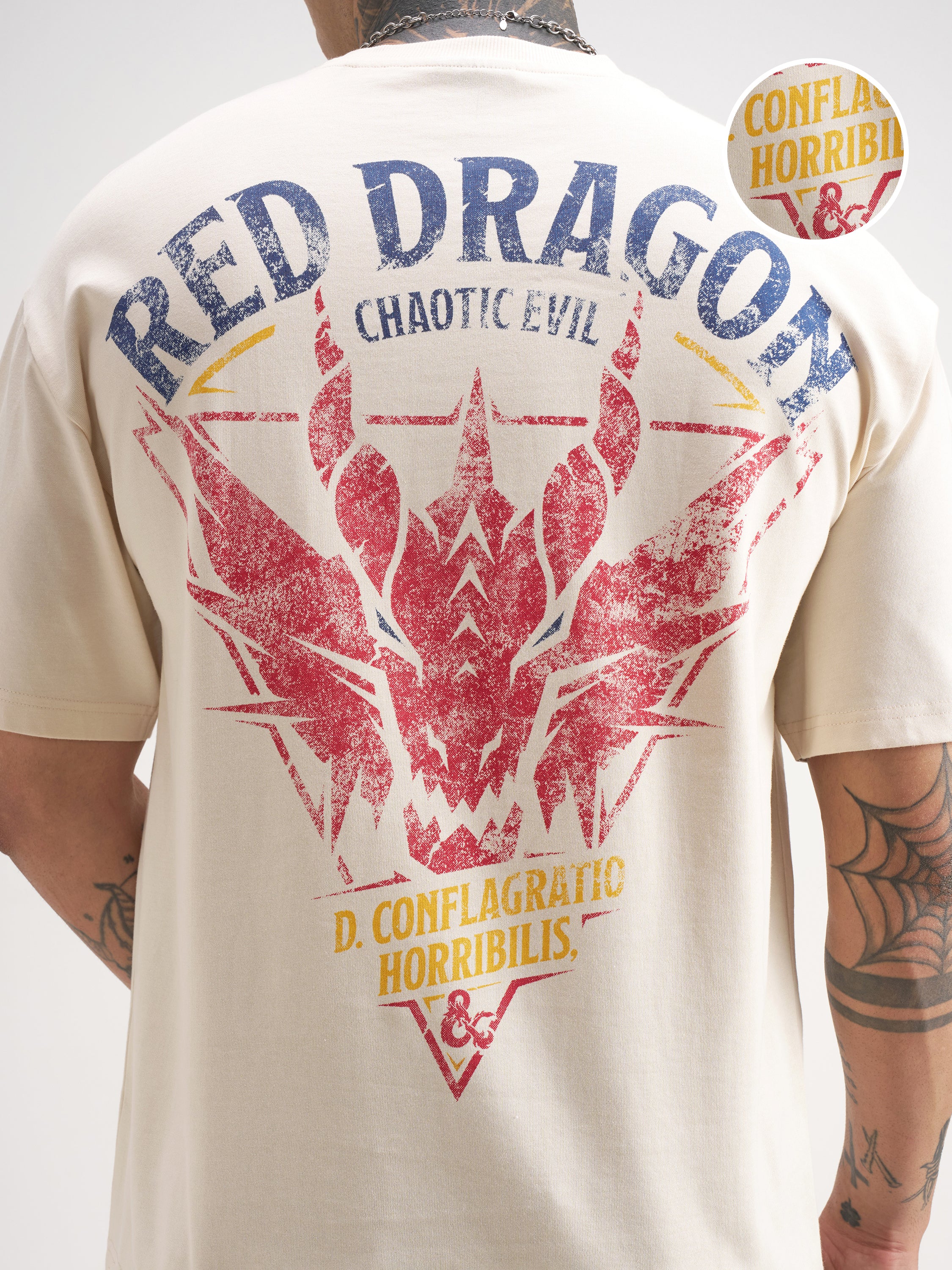 Highlander Men Beige Dungeons & Dragons Printed Round Neck Oversized Fit T-Shirt - Beige - Image 5
