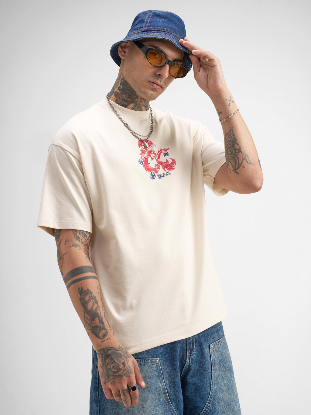 Highlander Men Beige Dungeons & Dragons Printed Round Neck Oversized Fit T-Shirt - Beige - Image 6