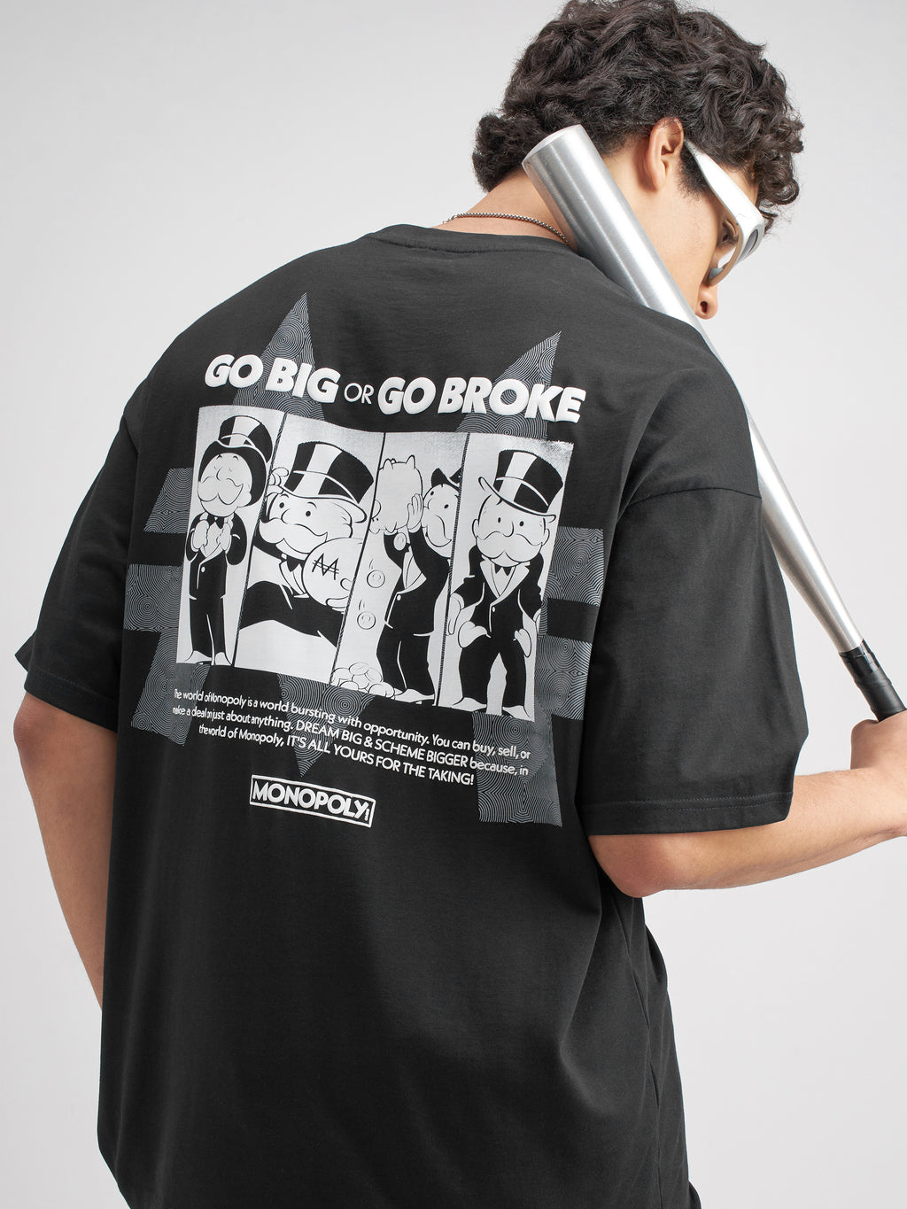 Highlander Men Black Monopoly Printed Round Neck Oversized Fit T-Shirt - Black - Image 1