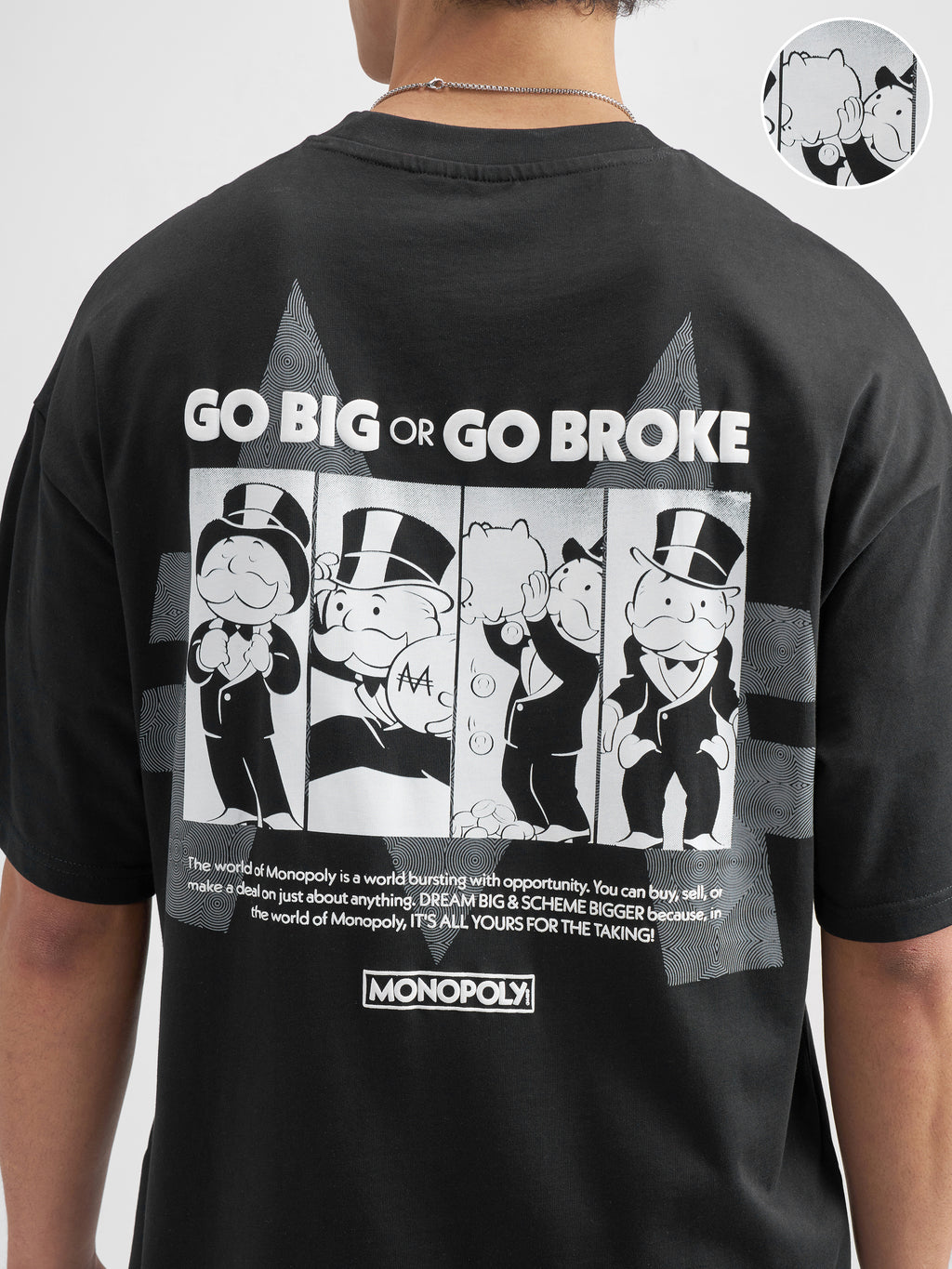 Highlander Men Black Monopoly Printed Round Neck Oversized Fit T-Shirt - Black - Image 5