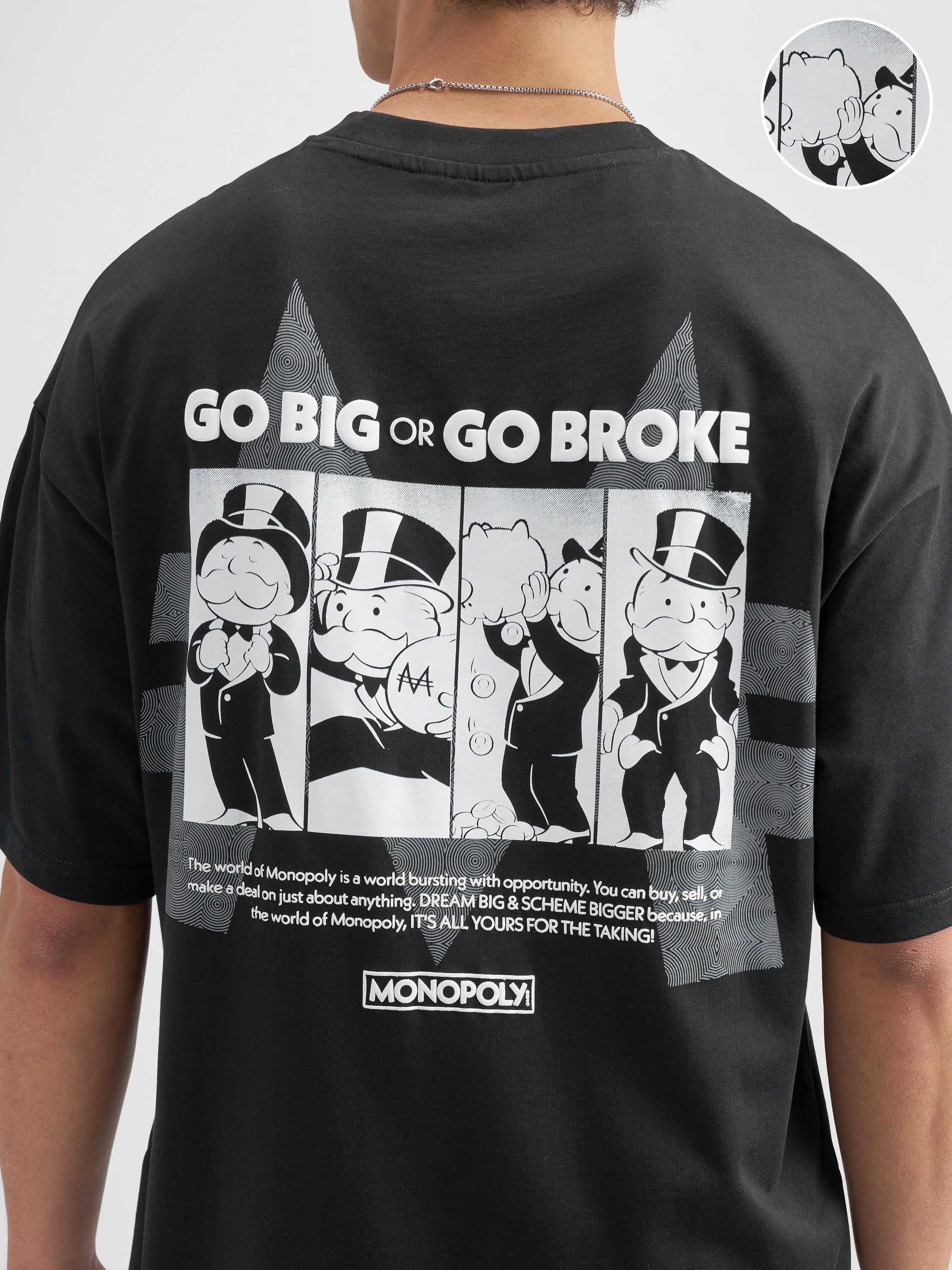 Highlander Men Black Monopoly Printed Round Neck Oversized Fit T-Shirt - Black - Image 5