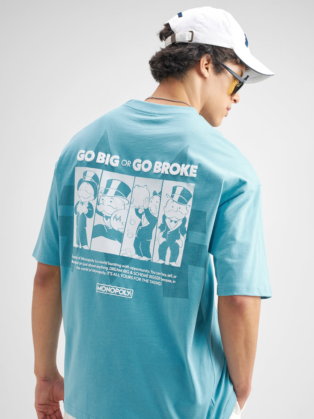 Highlander Men Blue Monopoly Printed Round Neck Oversized Fit T-Shirt - Blue - Image 1