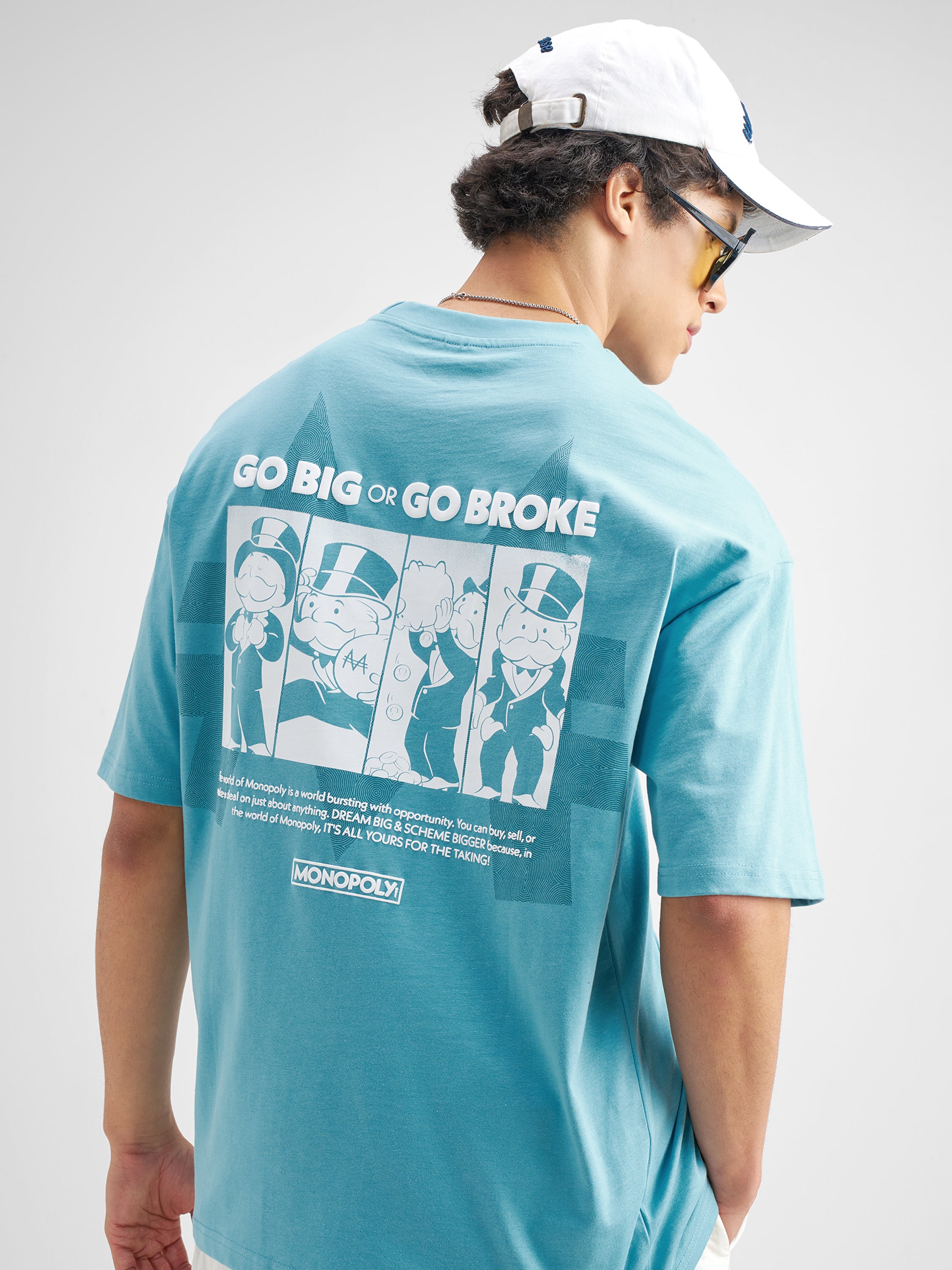 Highlander Men Blue Monopoly Printed Round Neck Oversized Fit T-Shirt - Blue - Image 1