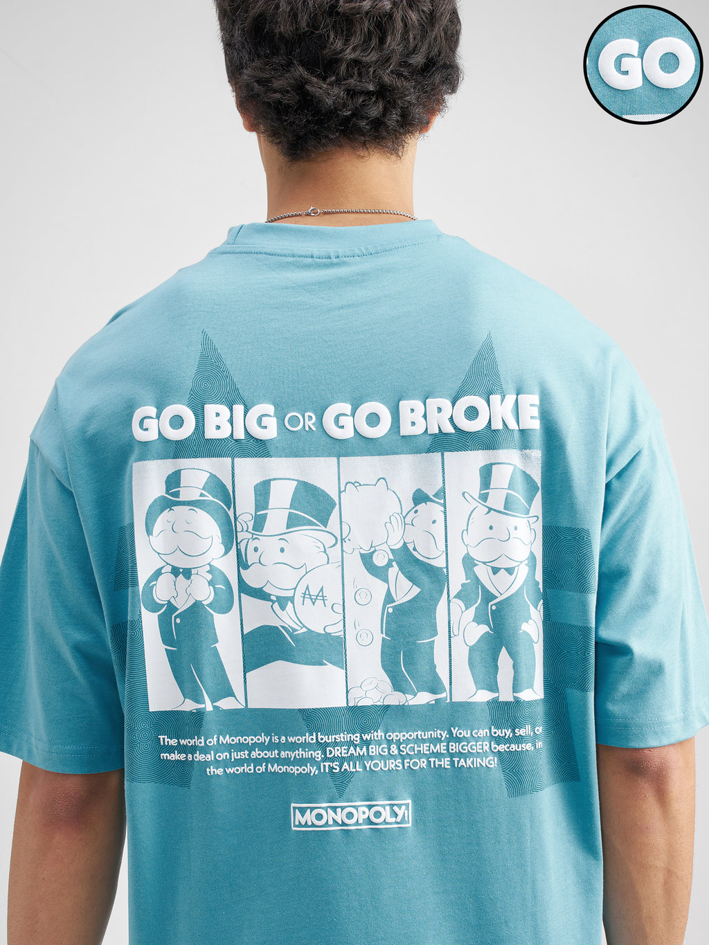Highlander Men Blue Monopoly Printed Round Neck Oversized Fit T-Shirt - Blue - Image 5