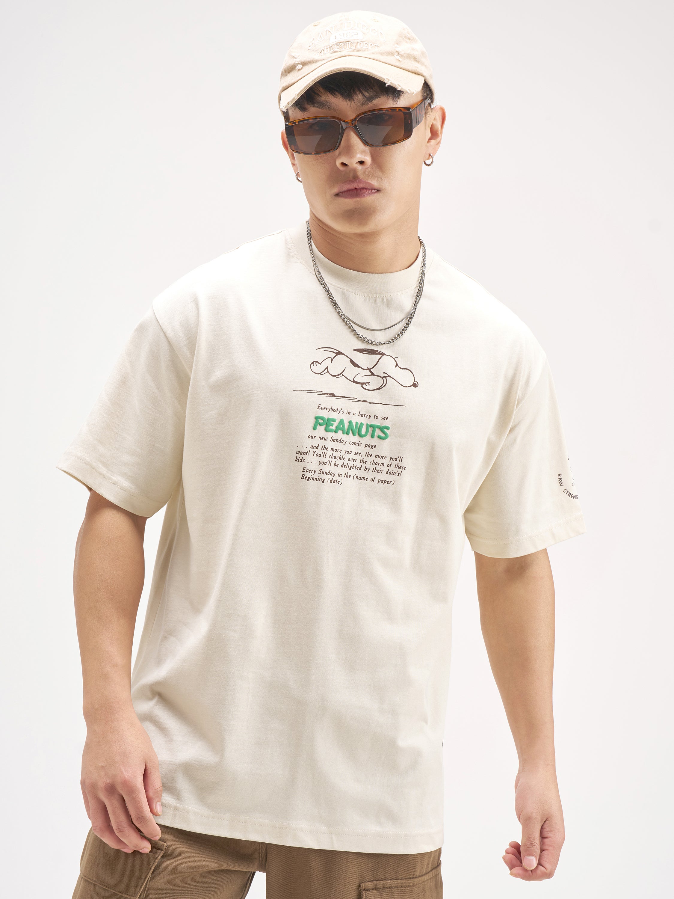 Highlander Men Beige Snoopy Peanuts Printed Round Neck T-Shirt - Beige - Image 3