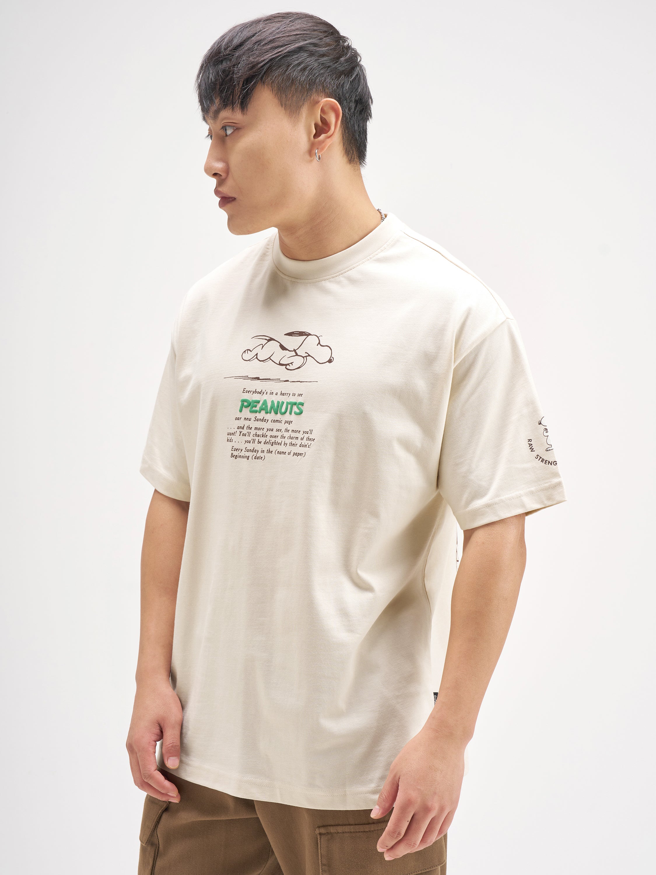 Highlander Men Beige Snoopy Peanuts Printed Round Neck T-Shirt - Beige - Image 4