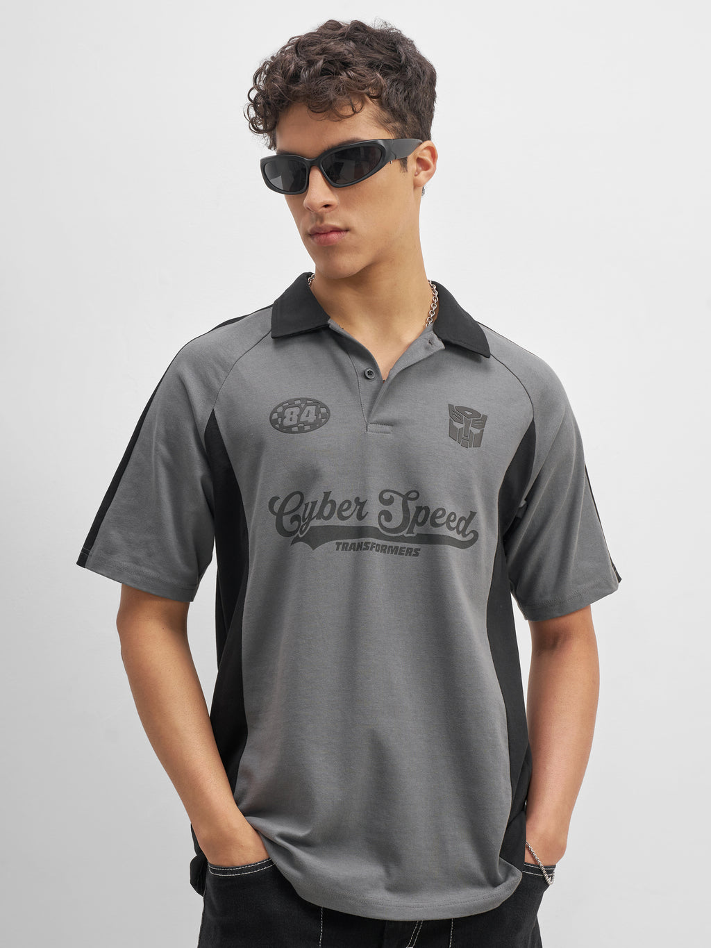 Highlander Men Grey Transformers Printed Polo Collar T-Shirt - Grey - Image 3