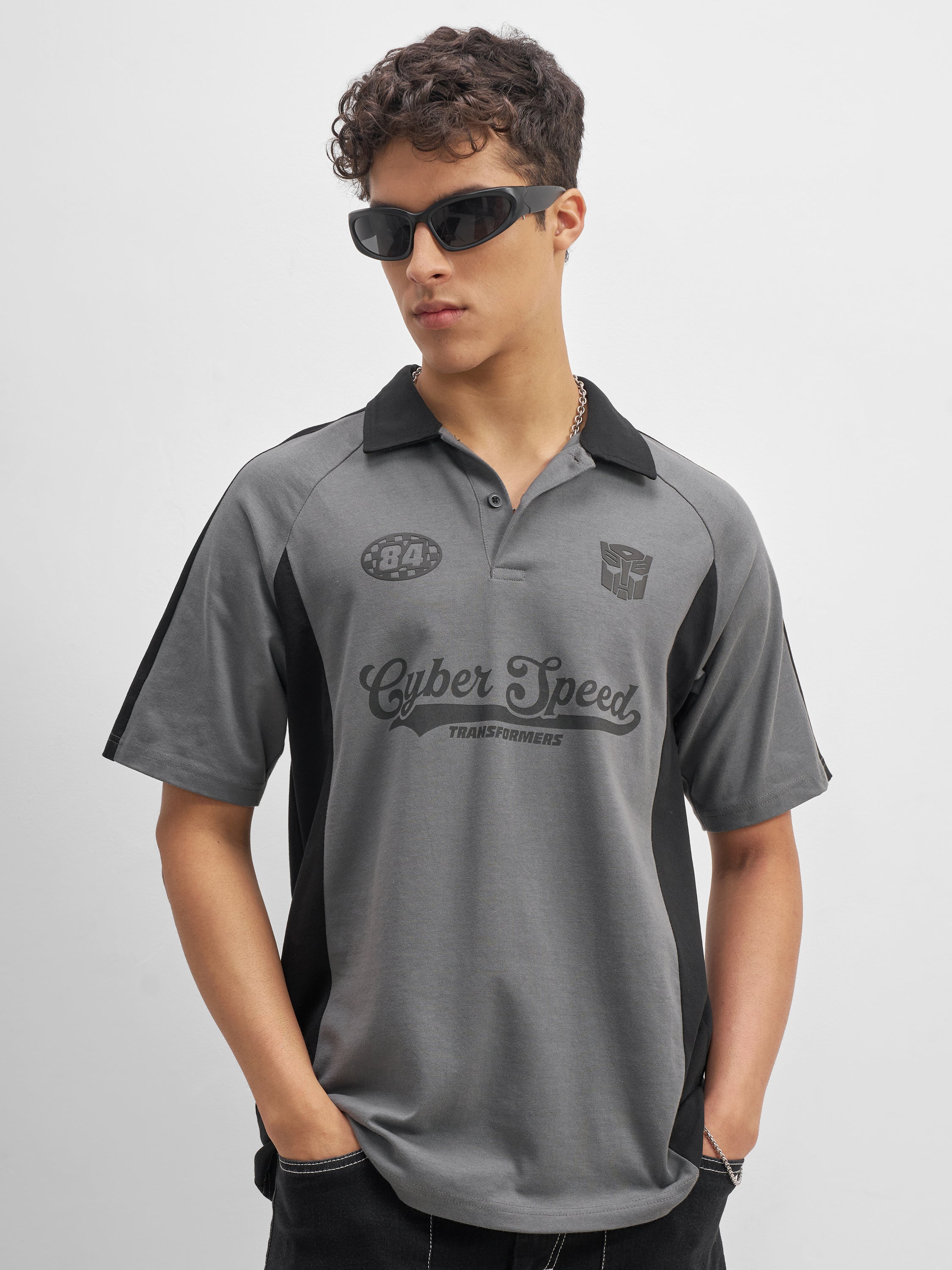 Highlander Men Grey Transformers Printed Polo Collar T-Shirt - Grey - Image 3