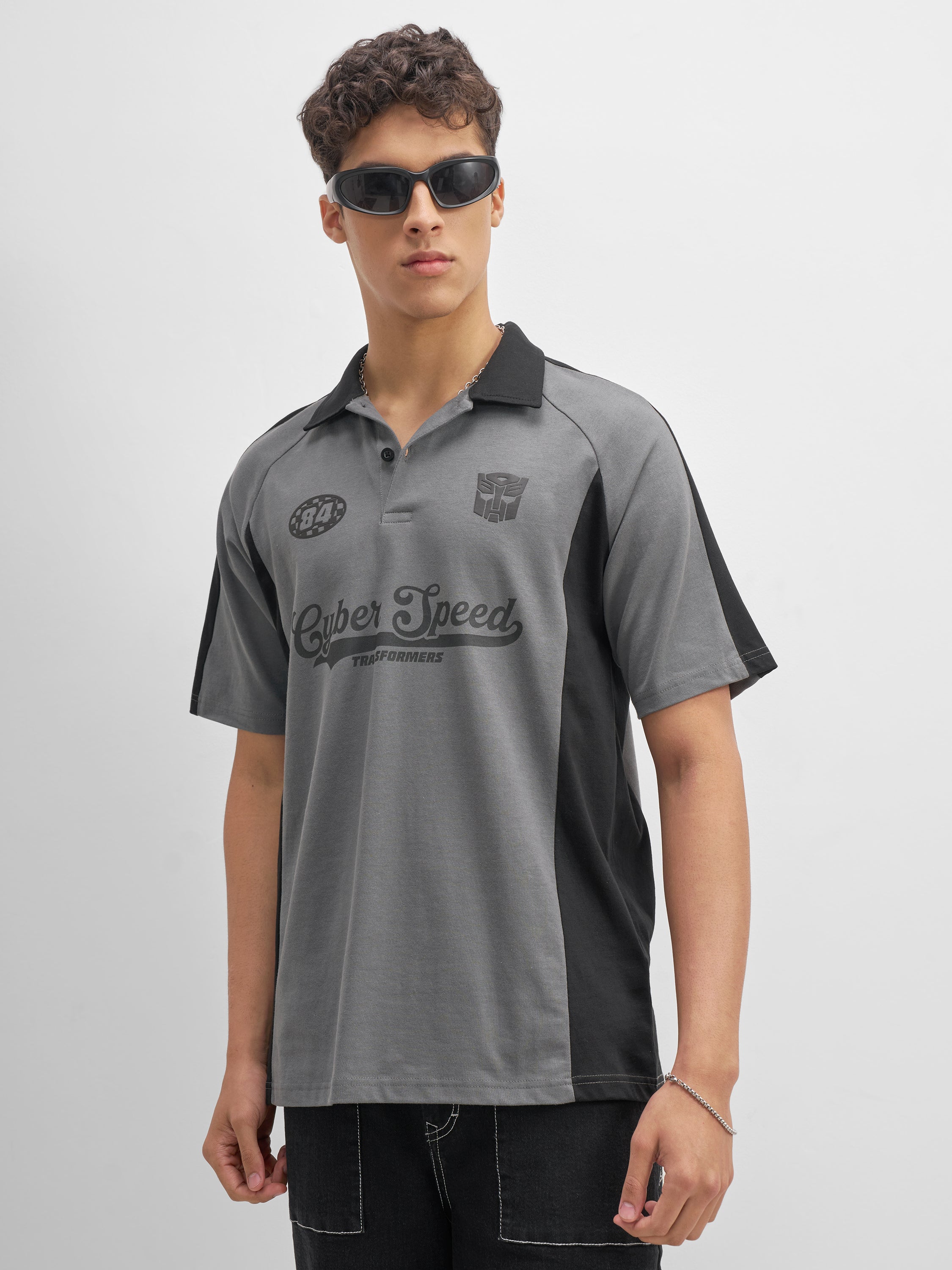 Highlander Men Grey Transformers Printed Polo Collar T-Shirt - Grey - Image 4