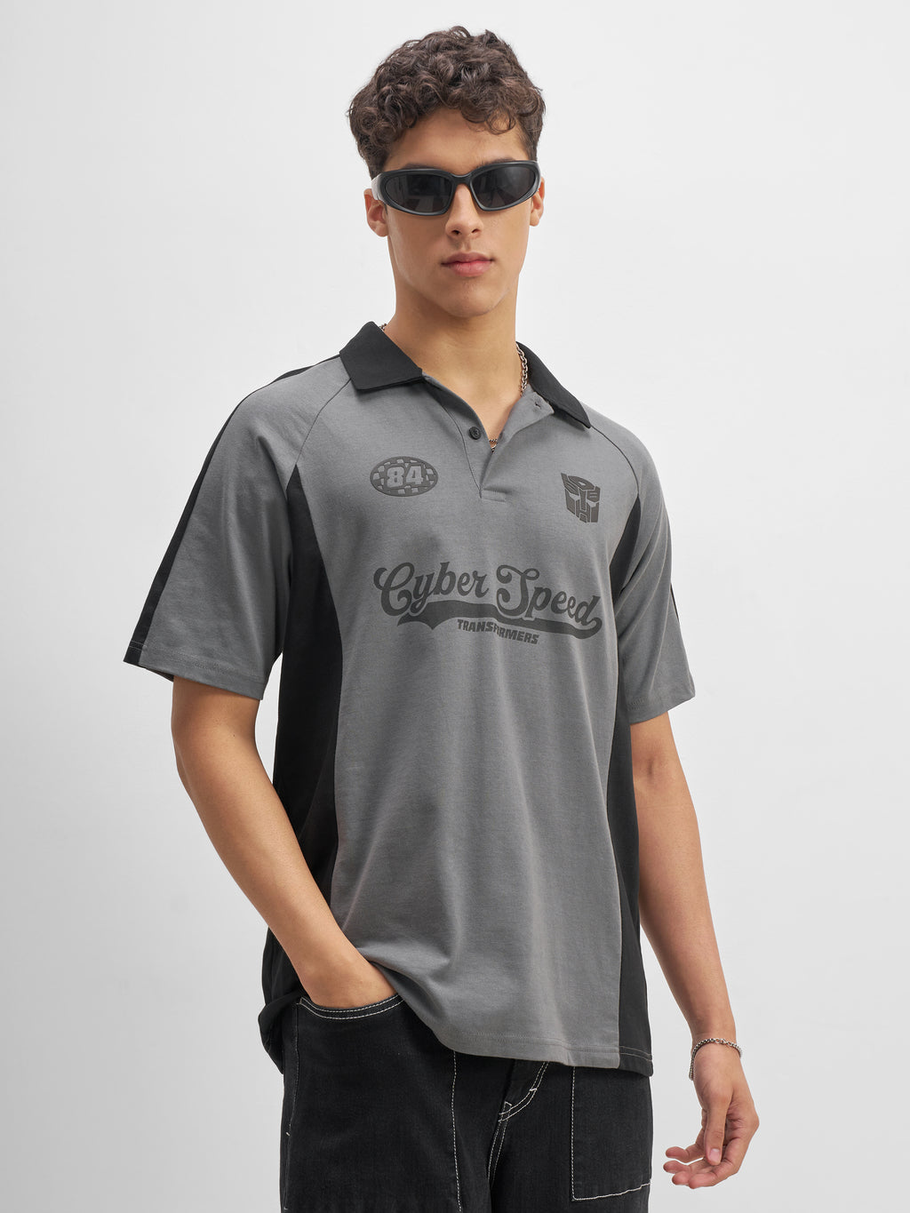 Highlander Men Grey Transformers Printed Polo Collar T-Shirt - Grey - Image 6