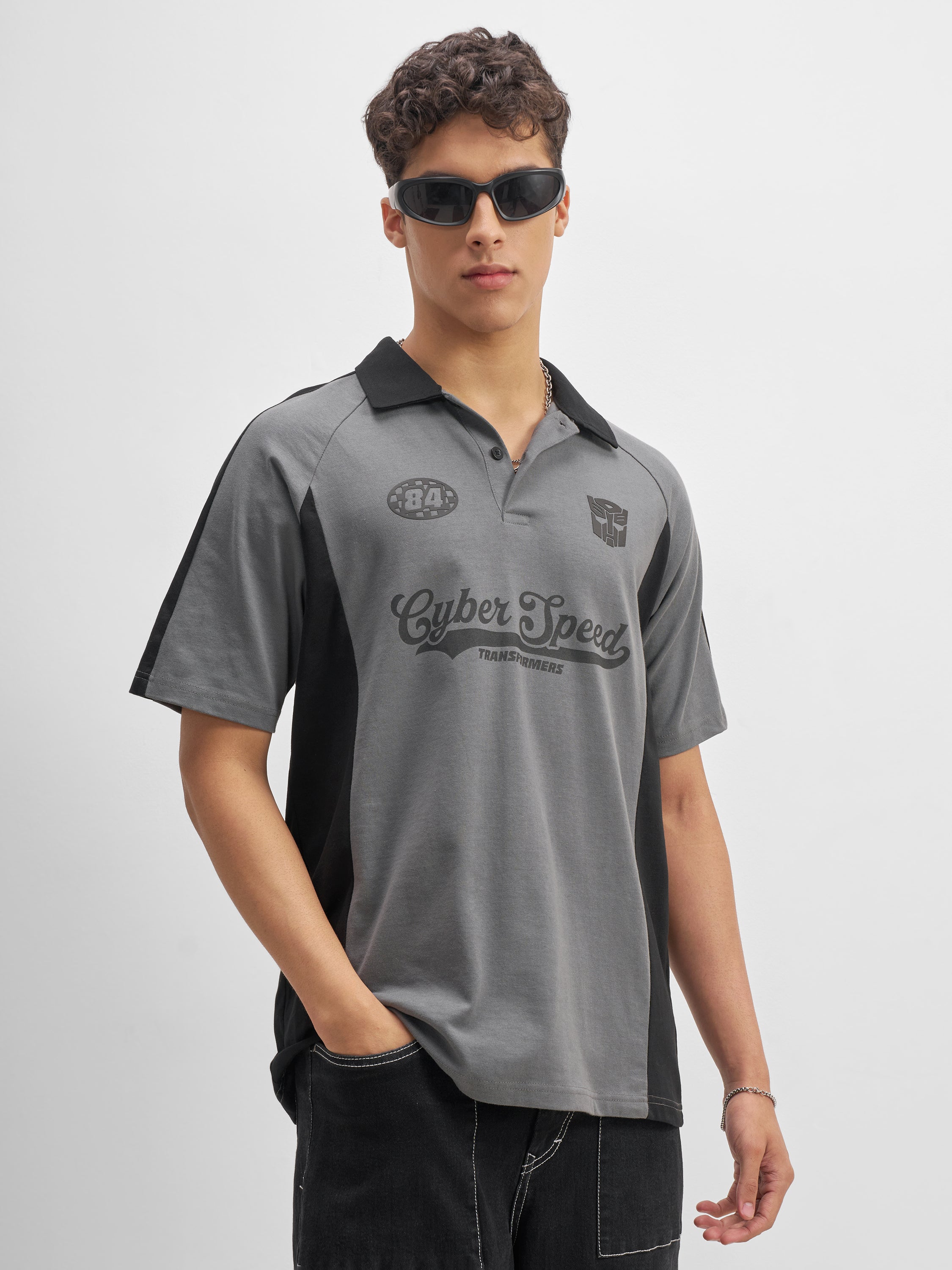 Highlander Men Grey Transformers Printed Polo Collar T-Shirt - Grey - Image 6