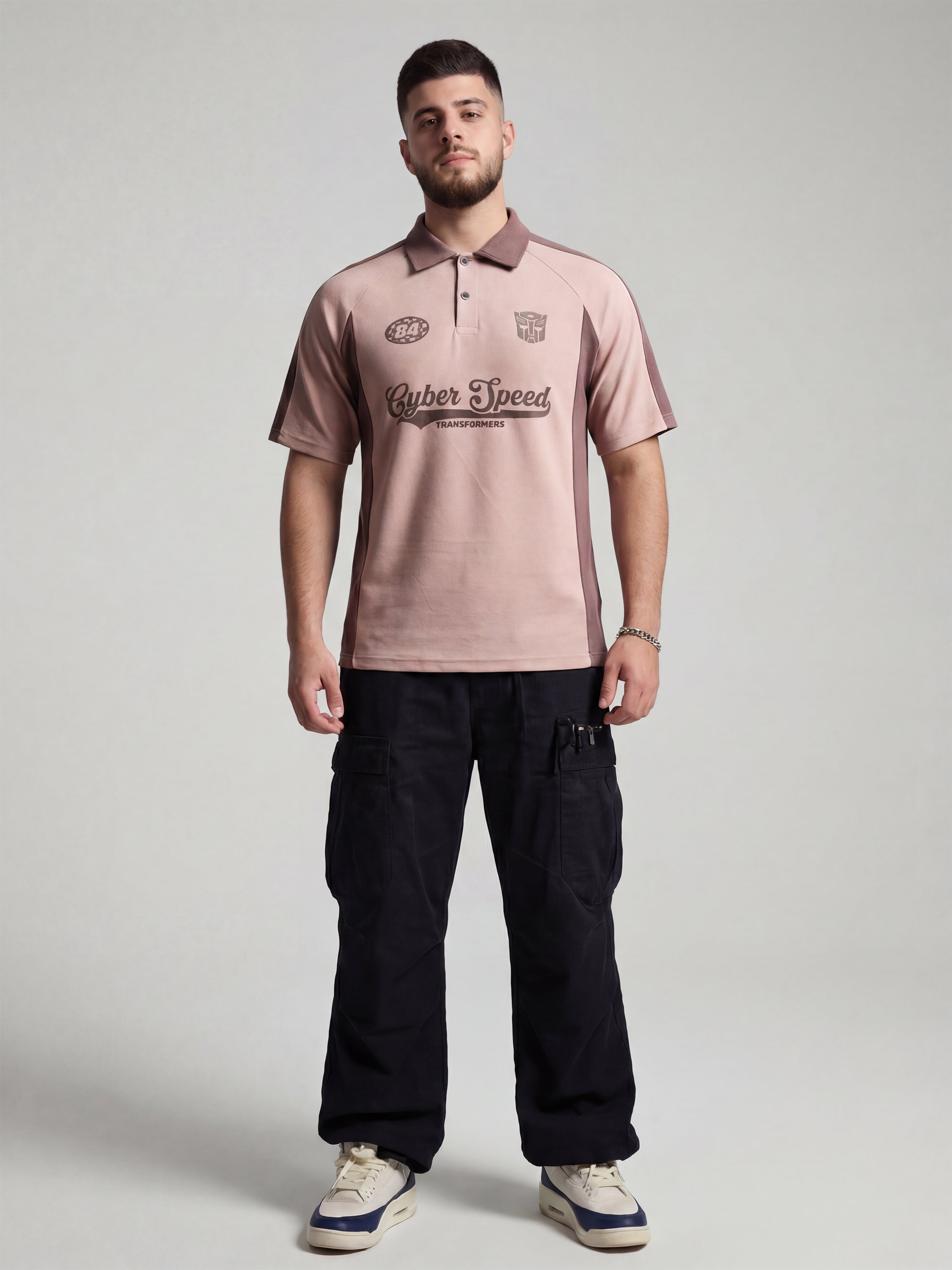 Highlander Men Peach Transformers Printed Polo Collar T-Shirt - Peach - Image 4