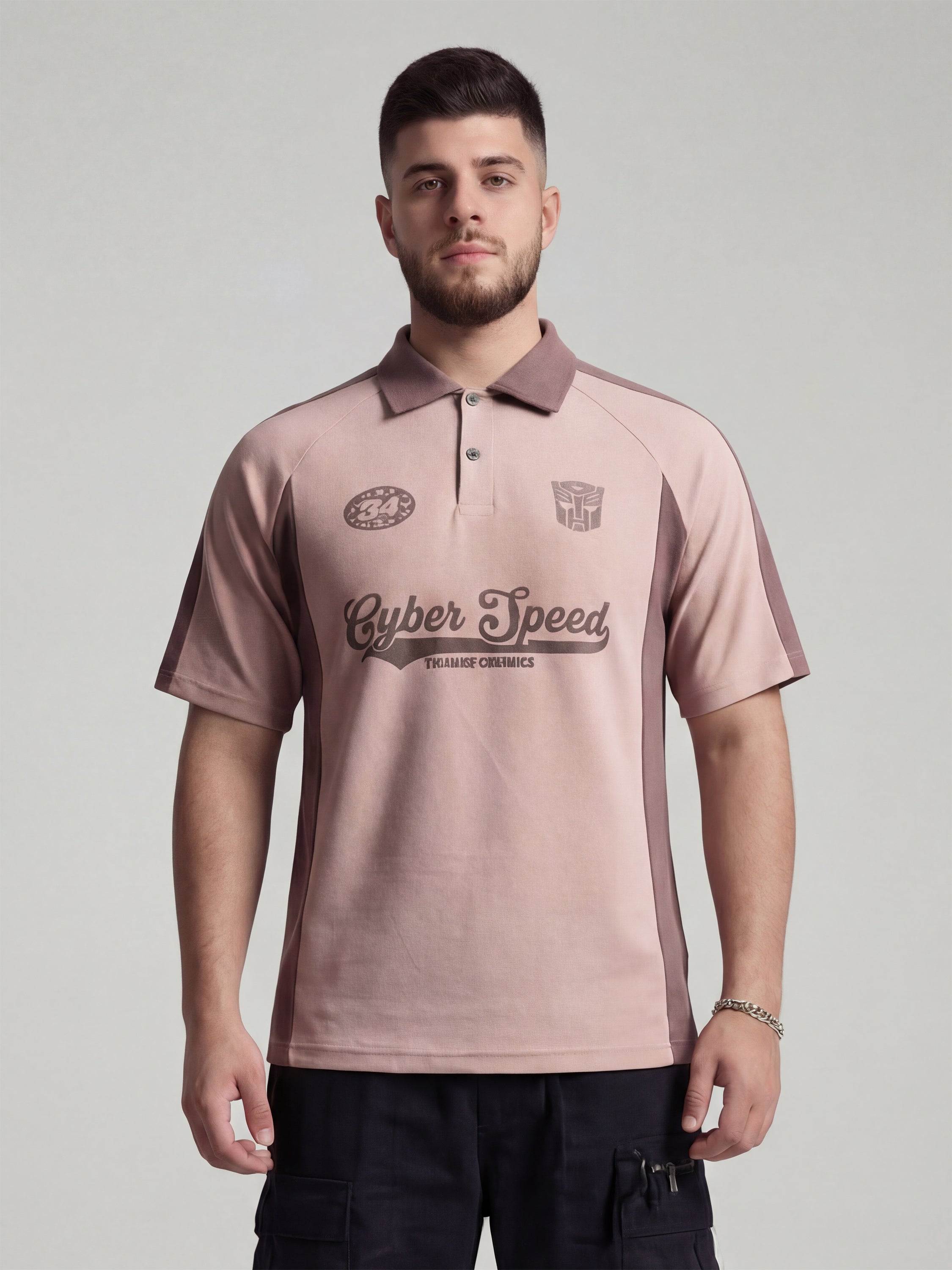 Highlander Men Peach Transformers Printed Polo Collar T-Shirt - Peach - Image 5