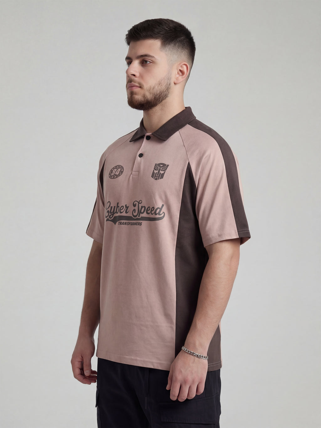 Highlander Men Peach Transformers Printed Polo Collar T-Shirt - Peach - Image 6