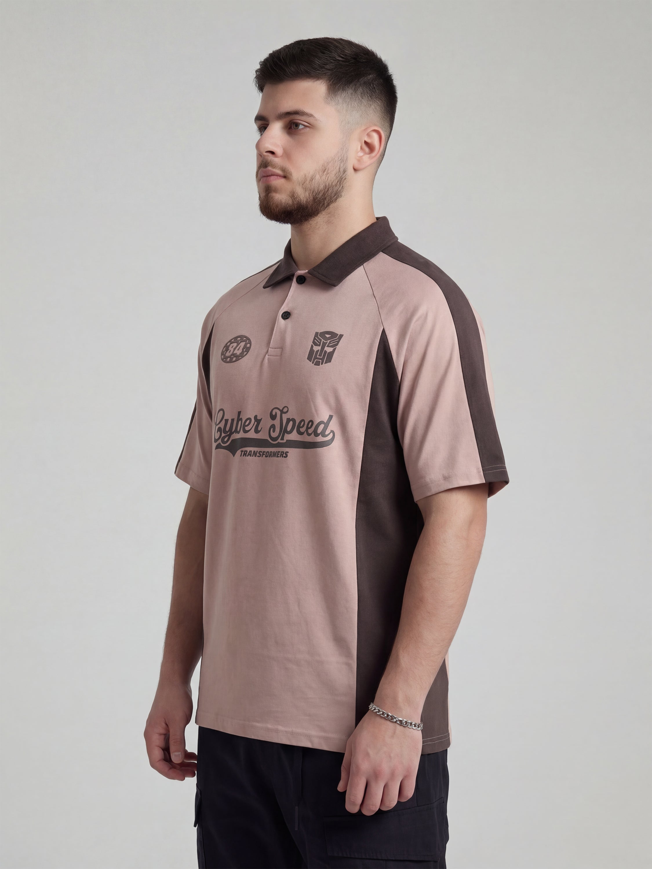Highlander Men Peach Transformers Printed Polo Collar T-Shirt - Peach - Image 6