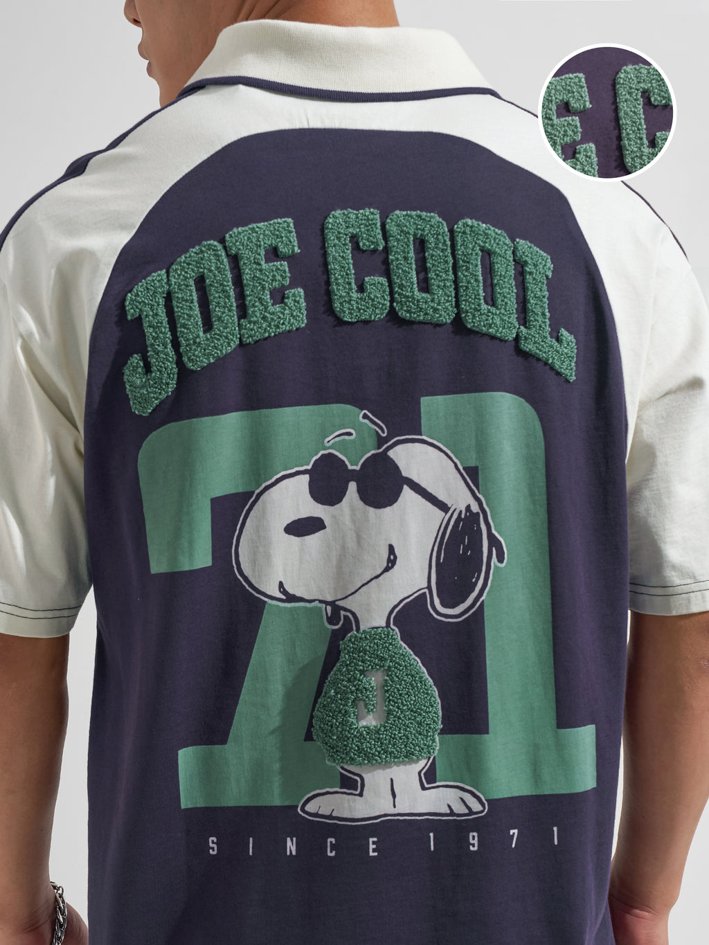 Highlander Men Navy Blue Peanuts Embroiderd Polo Collar T-Shirt