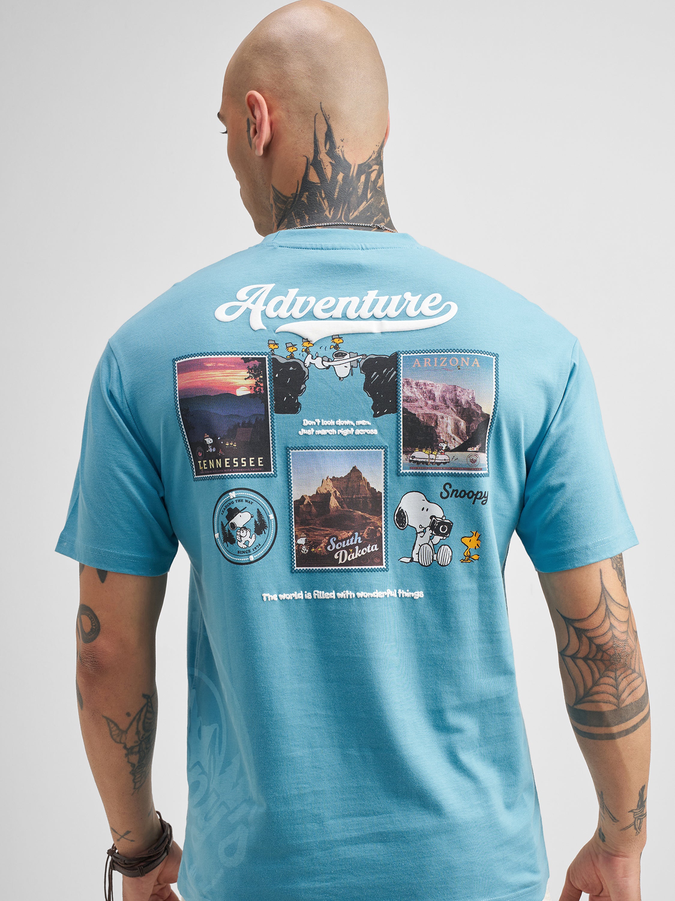 Highlander Men Blue Peanuts Printed Round Neck T-Shirt - Blue - Image 1
