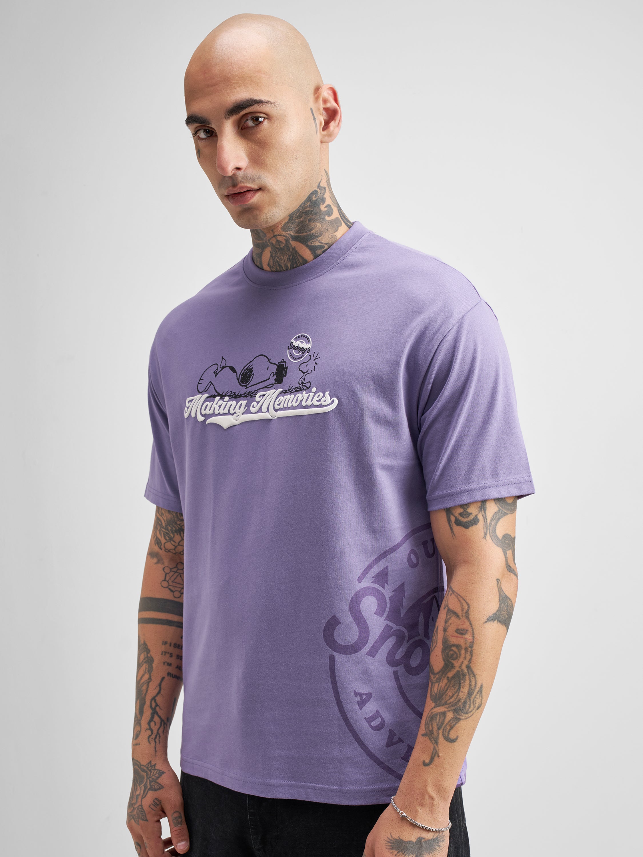 Highlander Men Purple Peanuts Printed Round Neck T-Shirt - Purple - Image 4