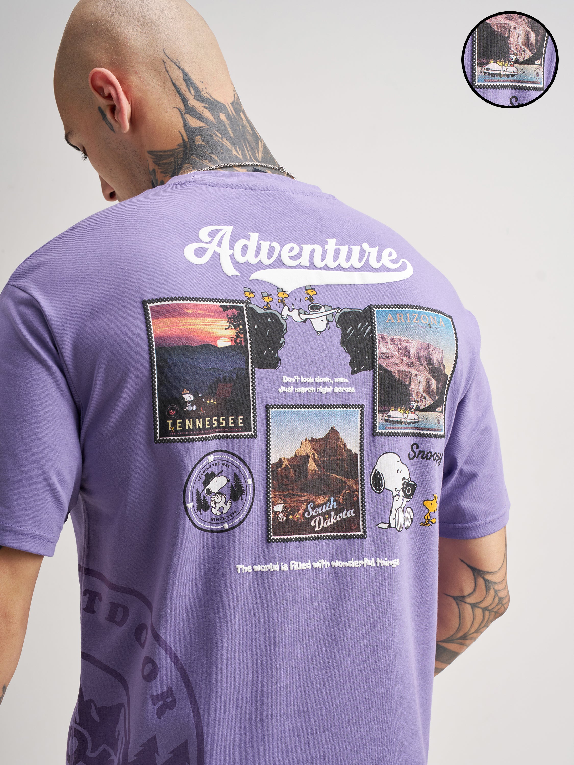 Highlander Men Purple Peanuts Printed Round Neck T-Shirt - Purple - Image 5