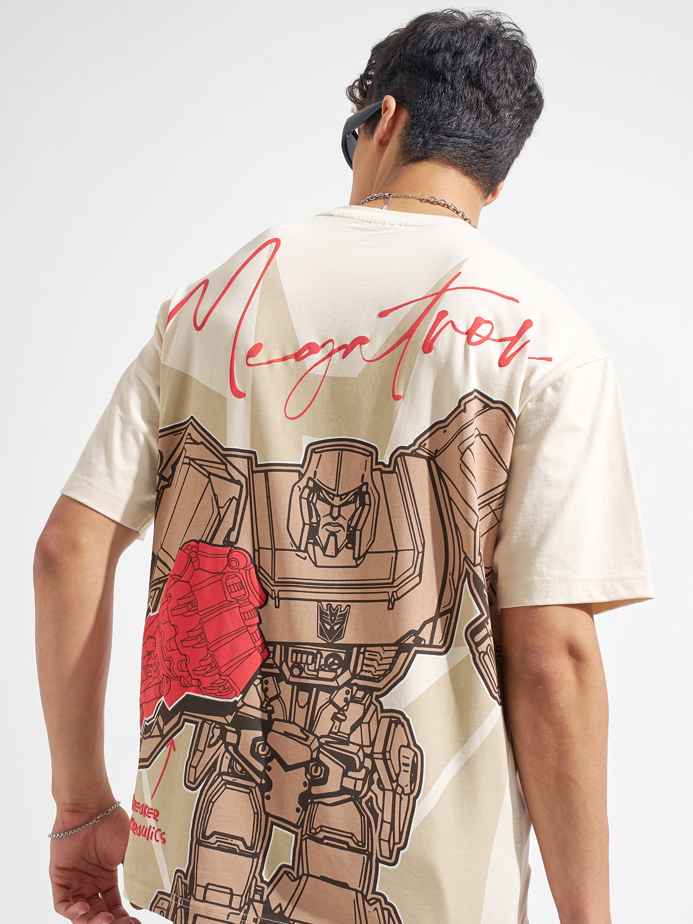 Highlander Men Beige Transformers Printed Round Neck T-Shirt