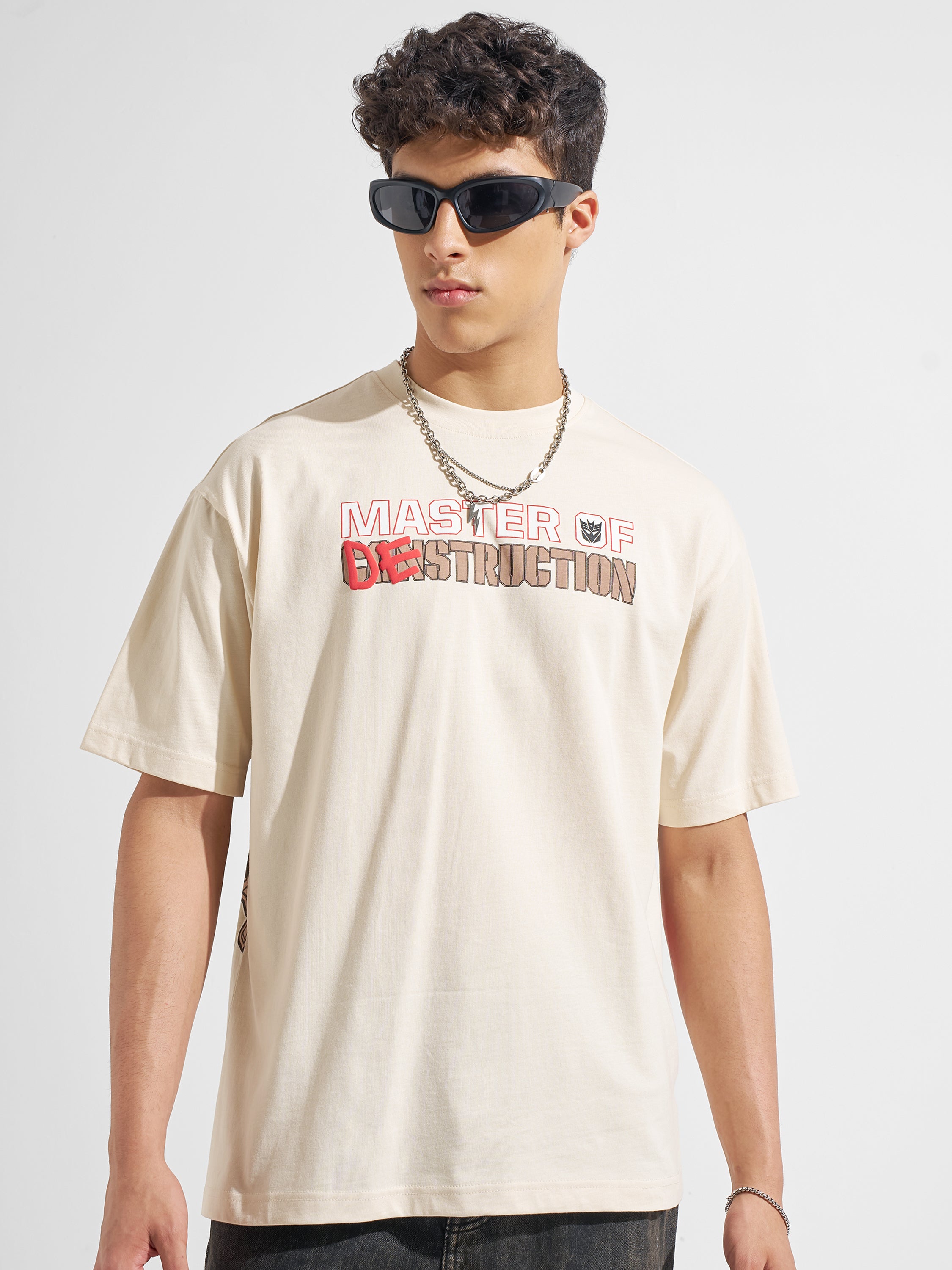Highlander Men Beige Transformers Printed Round Neck T-Shirt