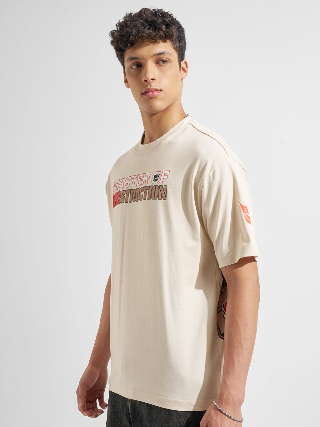 Highlander Men Beige Transformers Printed Round Neck T-Shirt