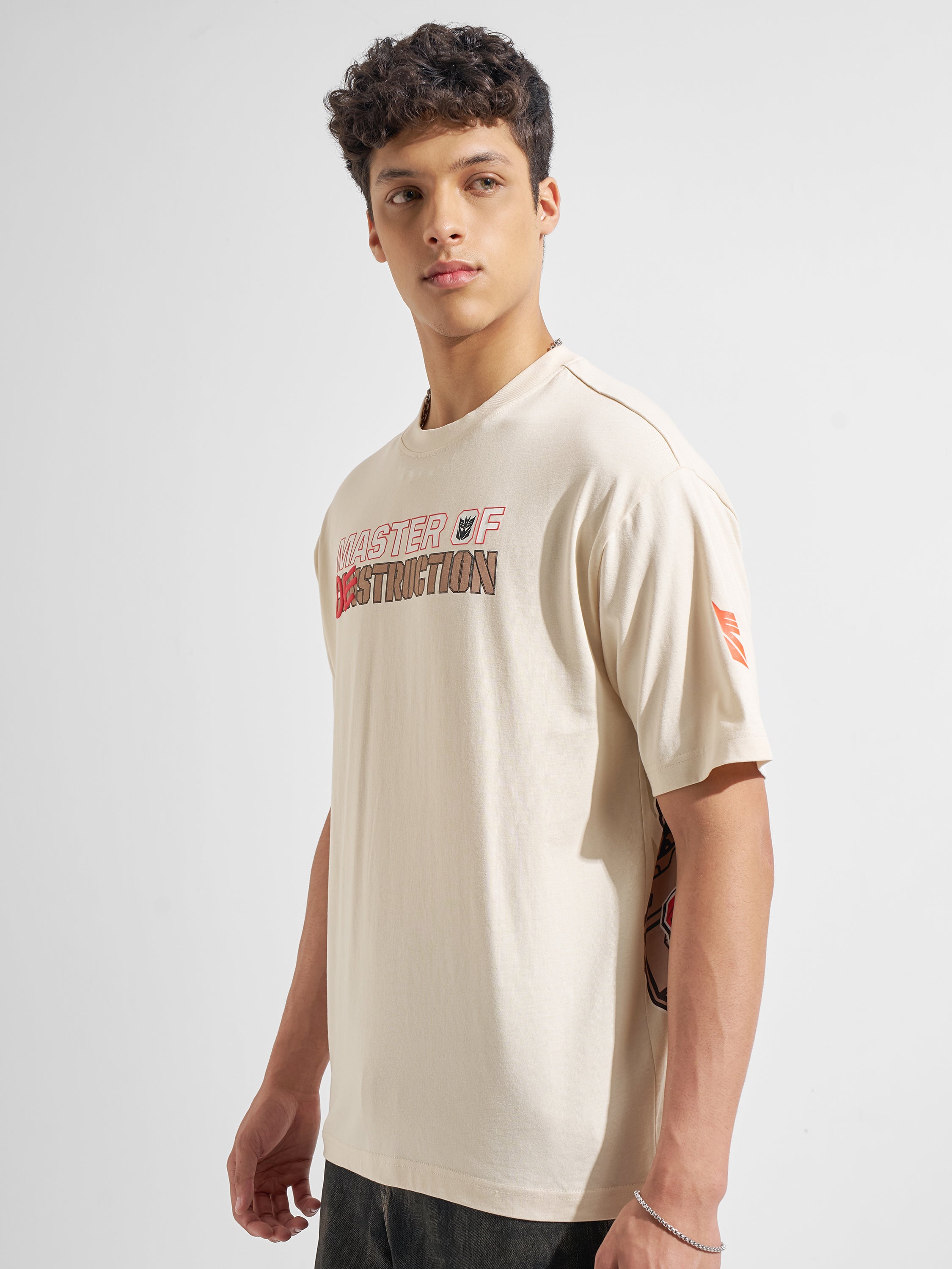 Highlander Men Beige Transformers Printed Round Neck T-Shirt