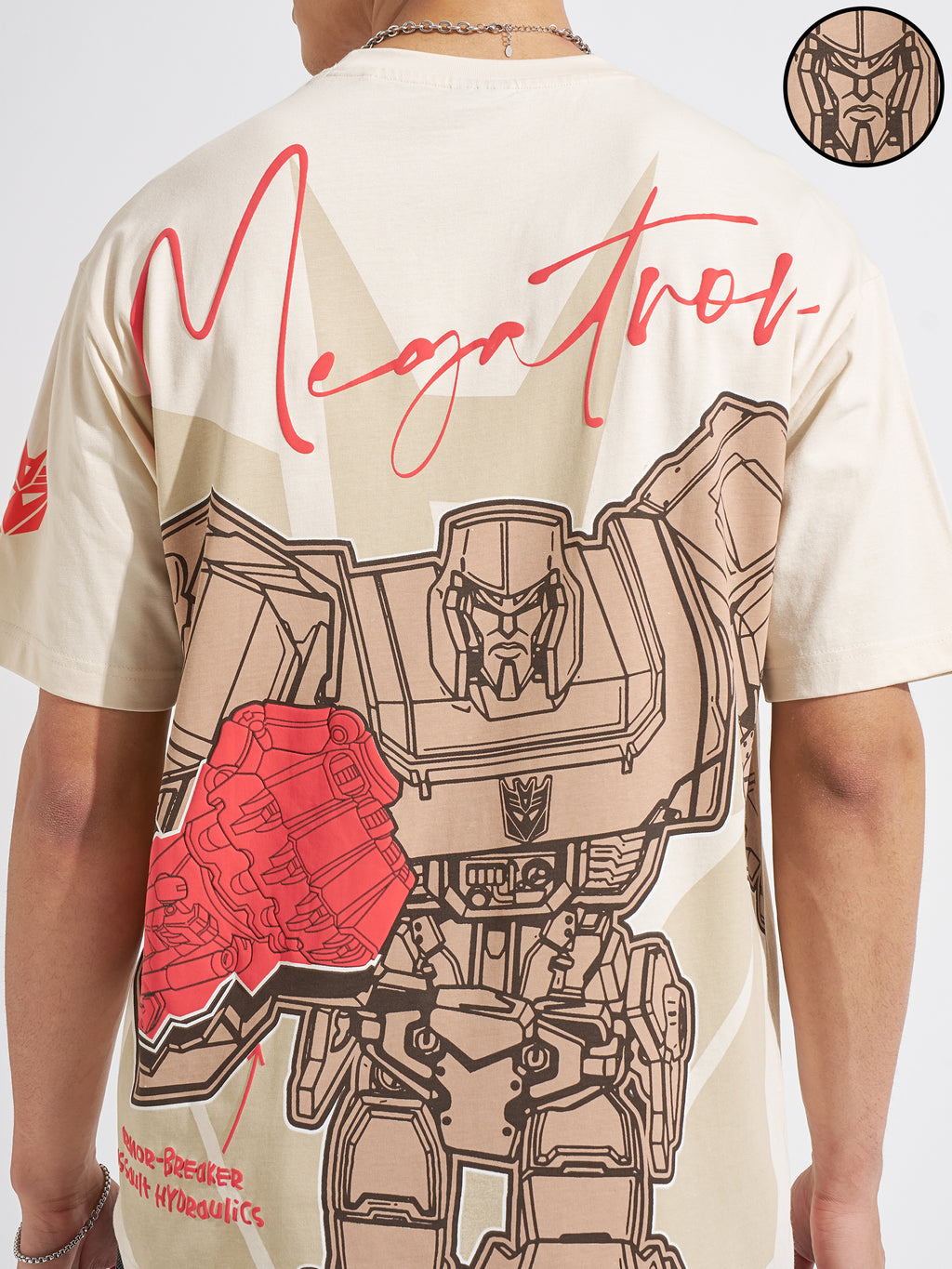 Highlander Men Beige Transformers Printed Round Neck T-Shirt