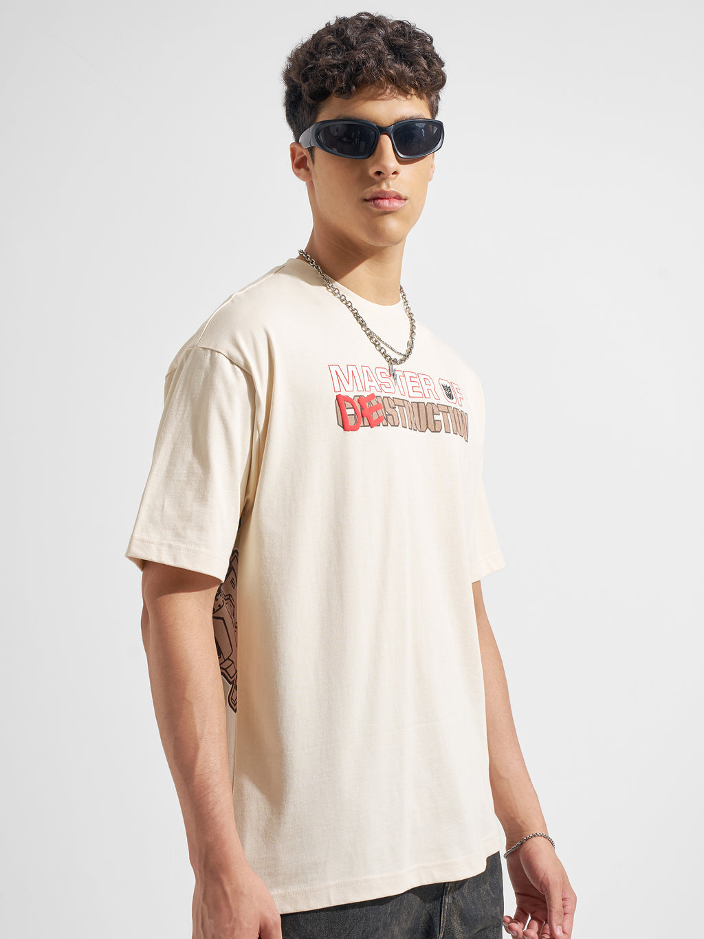 Highlander Men Beige Transformers Printed Round Neck T-Shirt