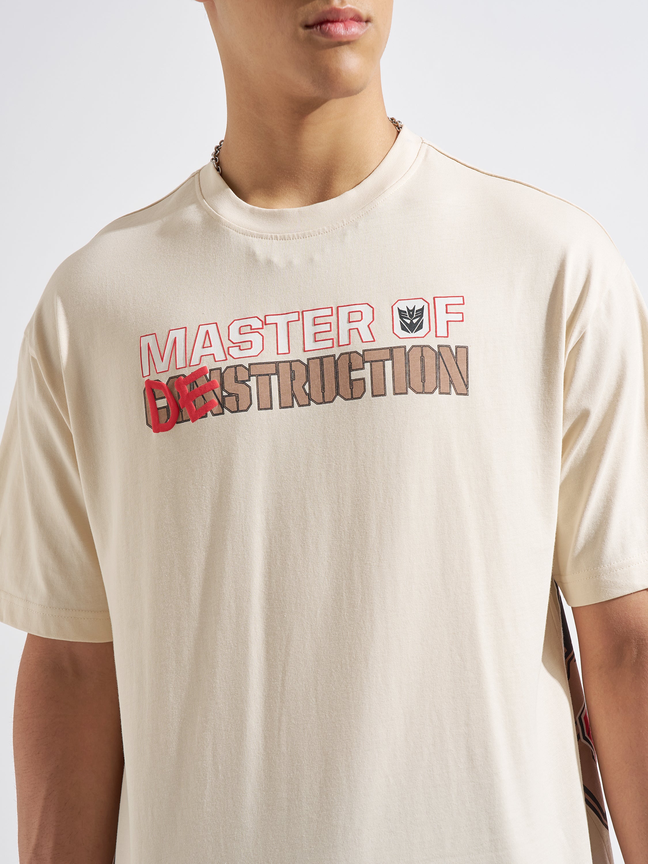 Highlander Men Beige Transformers Printed Round Neck T-Shirt