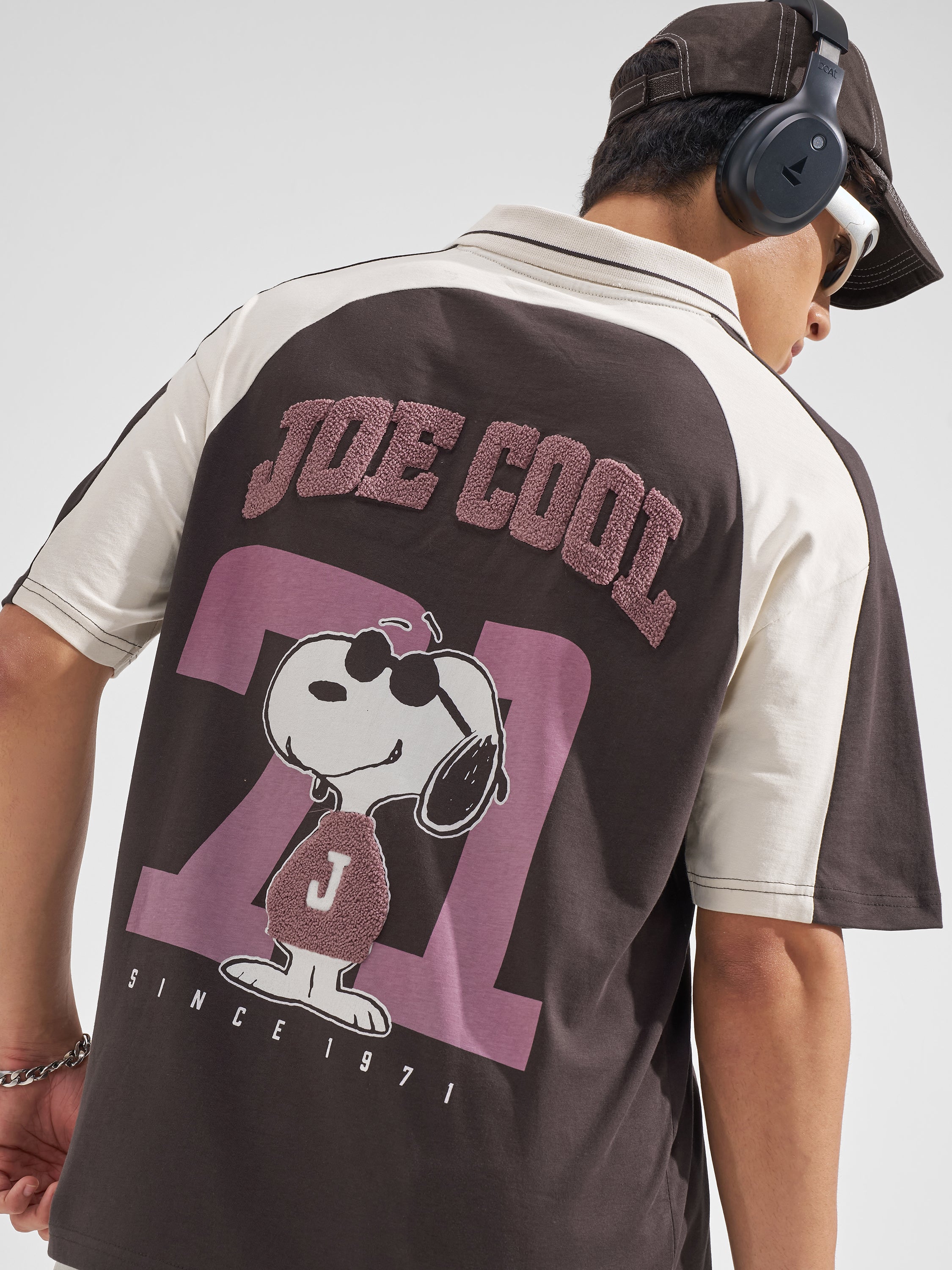 Highlander Men Brown Snoopy Printed Polo Collar T-Shirt