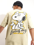 Highlander Men Beige Peanuts Printed Round Neck Oversized Fit T-Shirt - Beige - Image 1