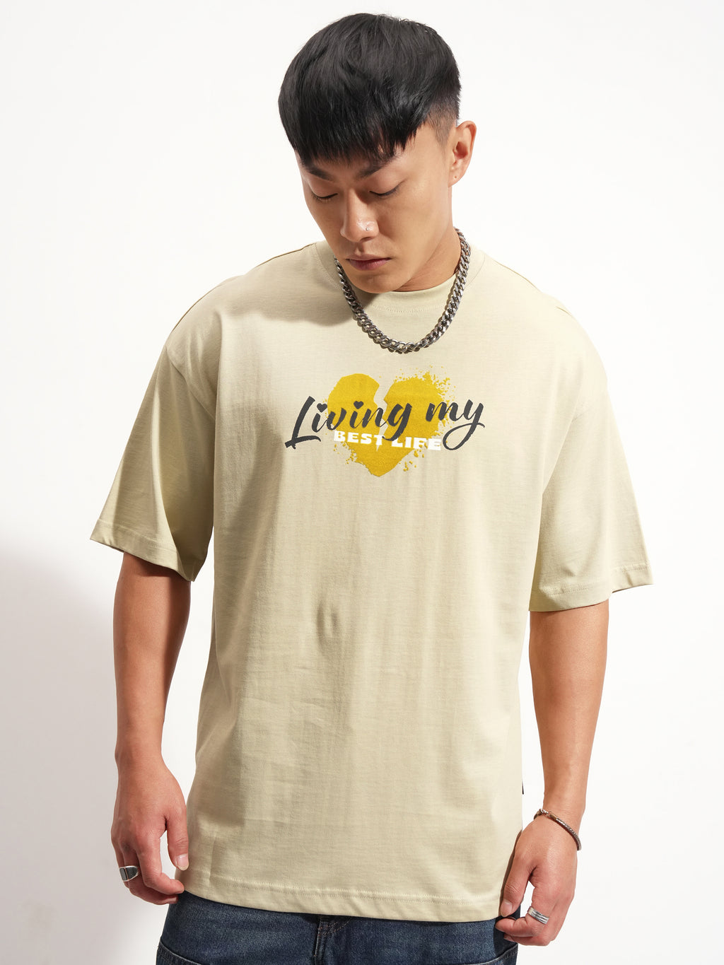 Highlander Men Beige Peanuts Printed Round Neck Oversized Fit T-Shirt - Beige - Image 3