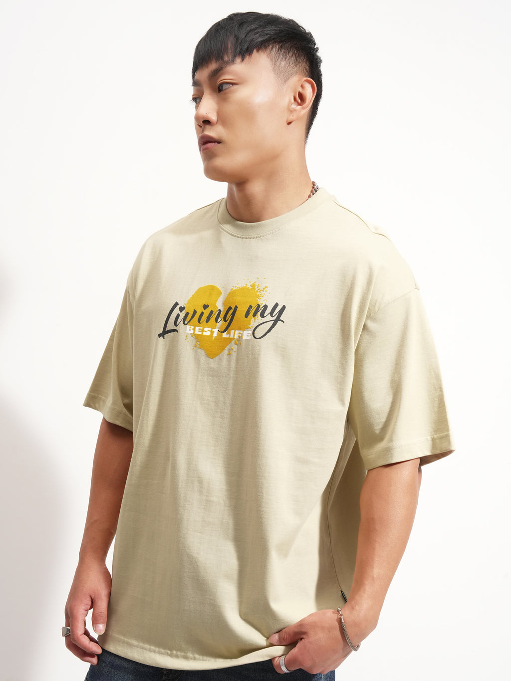 Highlander Men Beige Peanuts Printed Round Neck Oversized Fit T-Shirt - Beige - Image 4
